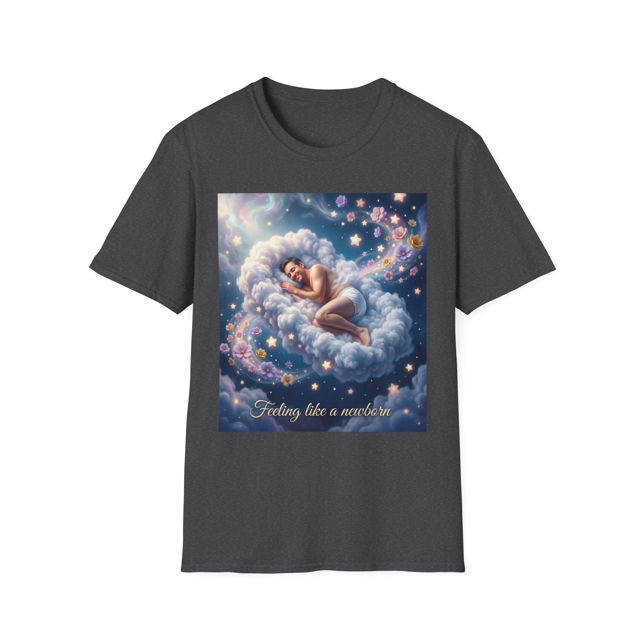 Dreamy Sleeping Angel T-Shirt — 'I Feel Like a Newborn' Cloud Art Tee