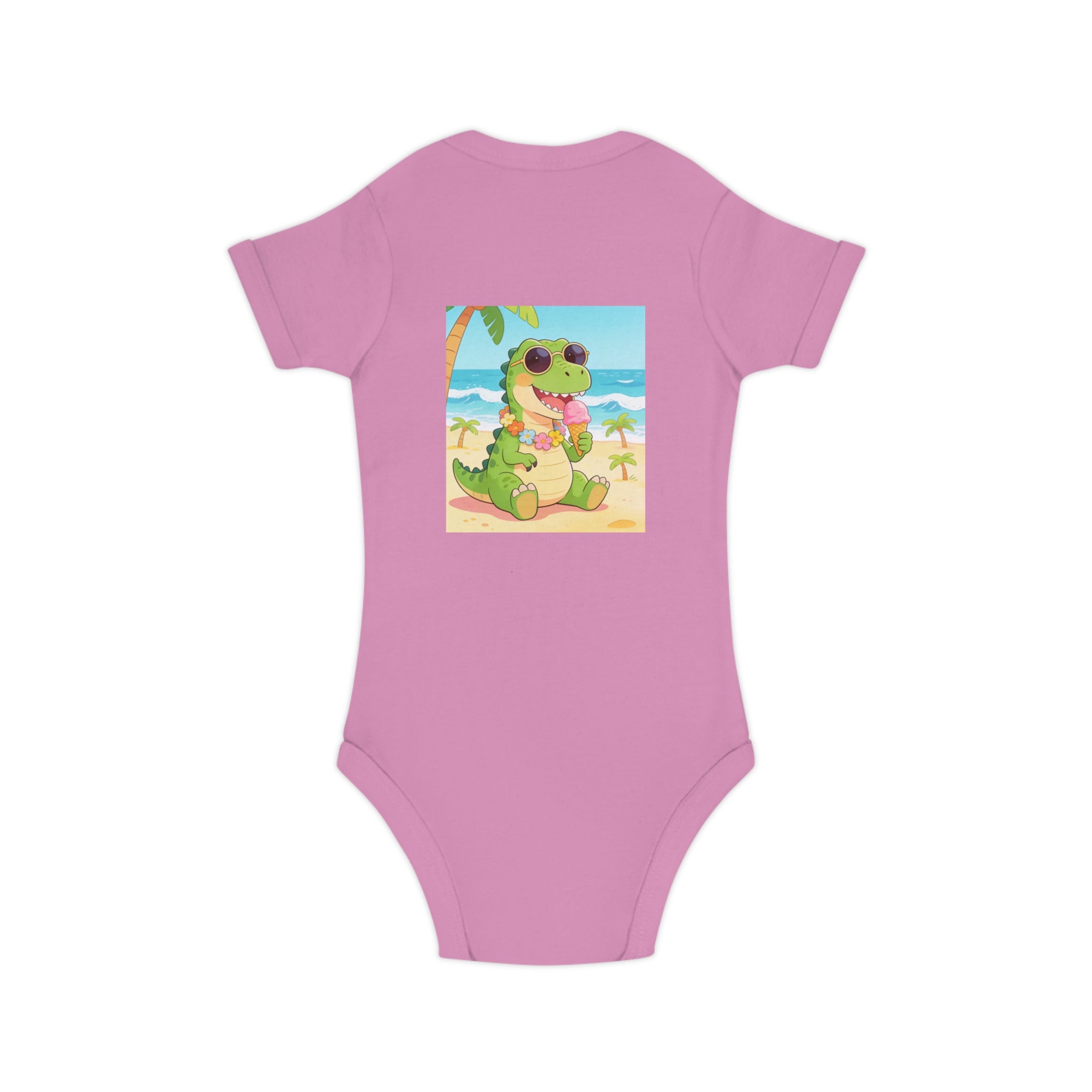 Tropical Dino Baby Bodysuit — Cute Beach Dinosaur Infant One-Piece