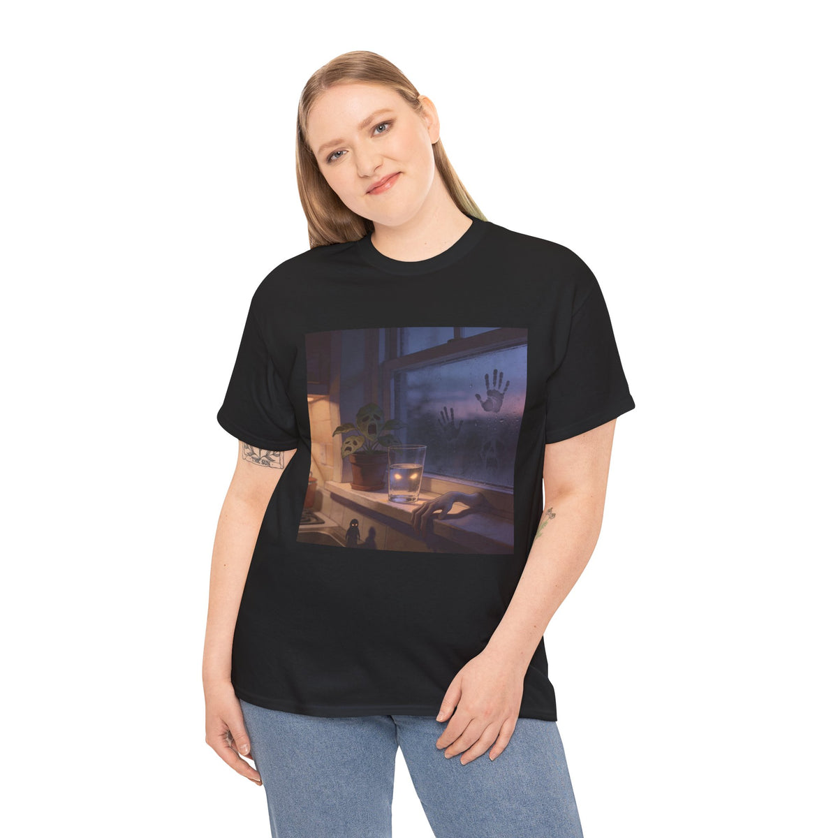 Stimmungsvolles Twilight-Fenster T-Shirt – Cozy Sunset Grafik-Shirt