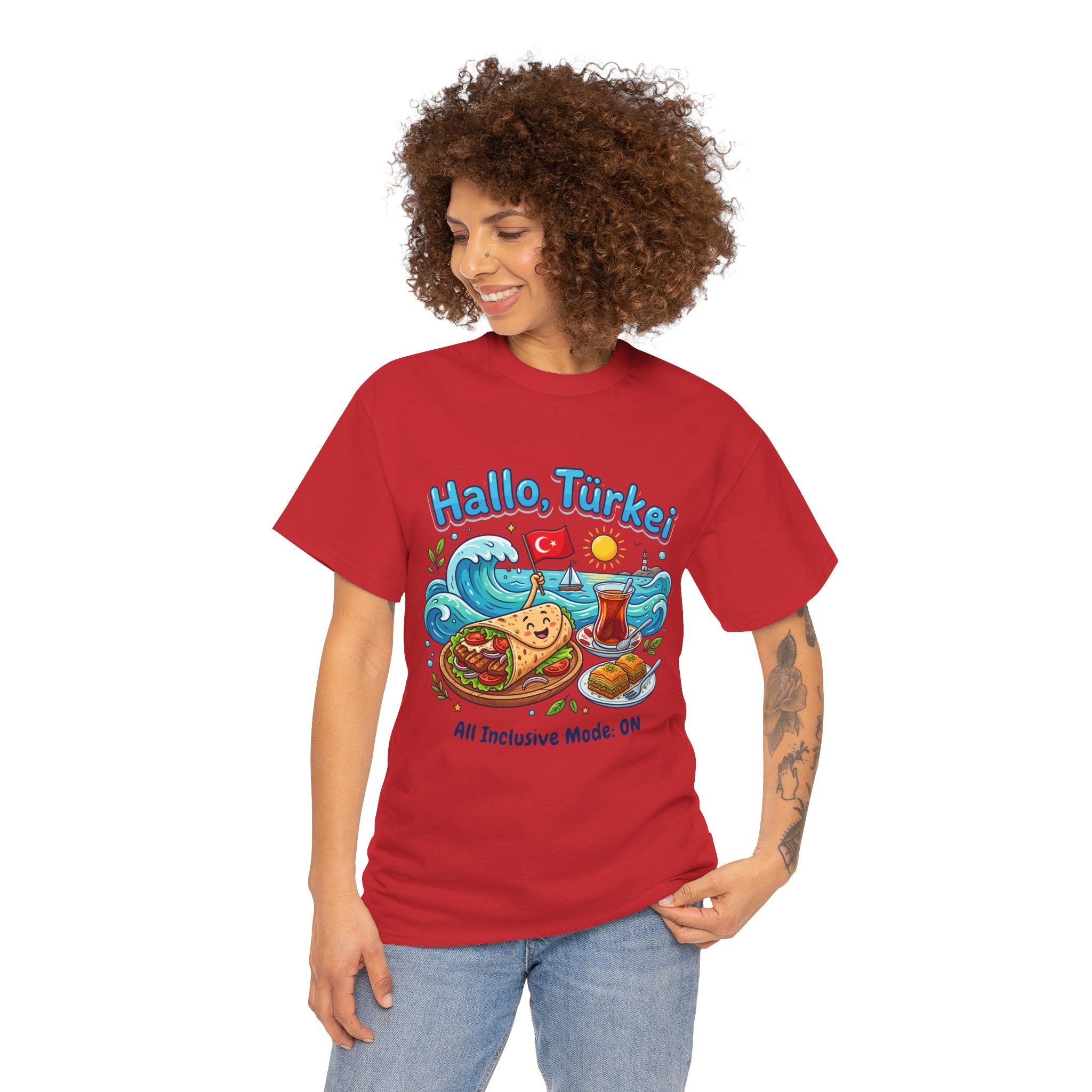 Hallo Türkiye! Turkish Food & Vacation Graphic Tee — "All Inclusive Mode: ON"