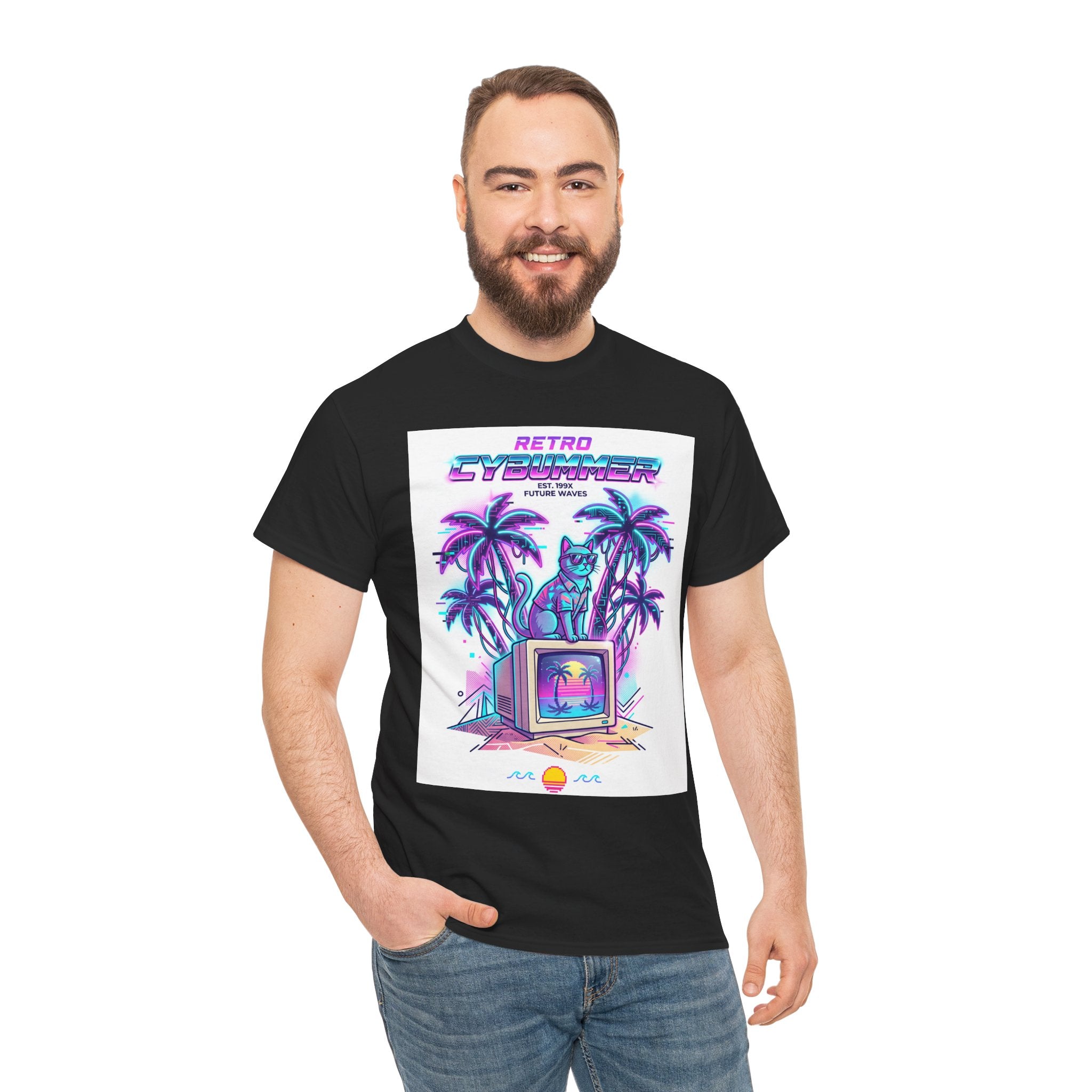 Retro Cyberwave Tee — Vaporwave Palm Trees & Vintage Computer Graphic