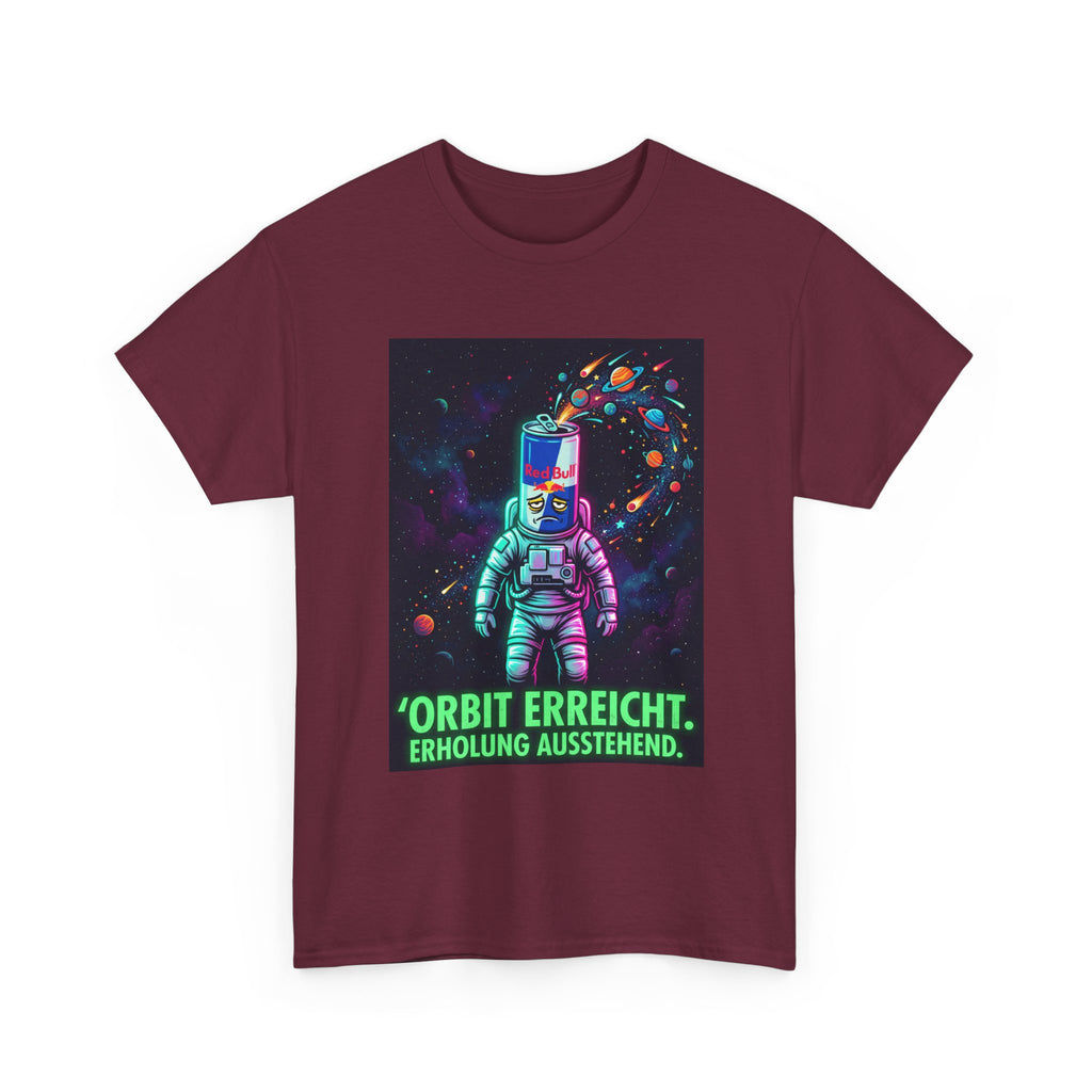 Astronaut Graphic Tee — “Orbit erreicht. Erholung ausstehend.” Neon Space Shirt