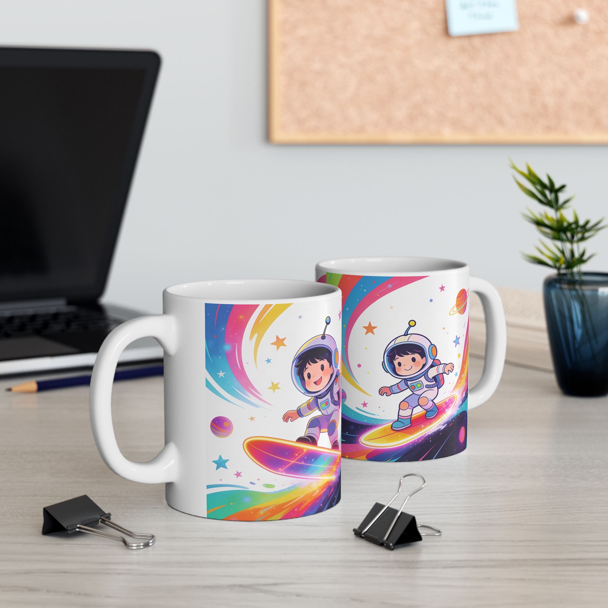 Rainbow Space Astronaut Mug — Cute Kids' Cosmic Coffee Cup (11oz, 15oz)