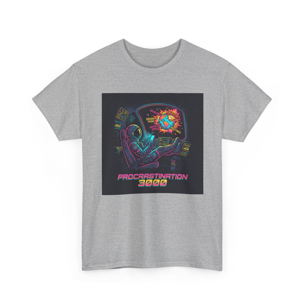 Procrastination 3000 Tee — Retro Futuristic Space Humor T-Shirt