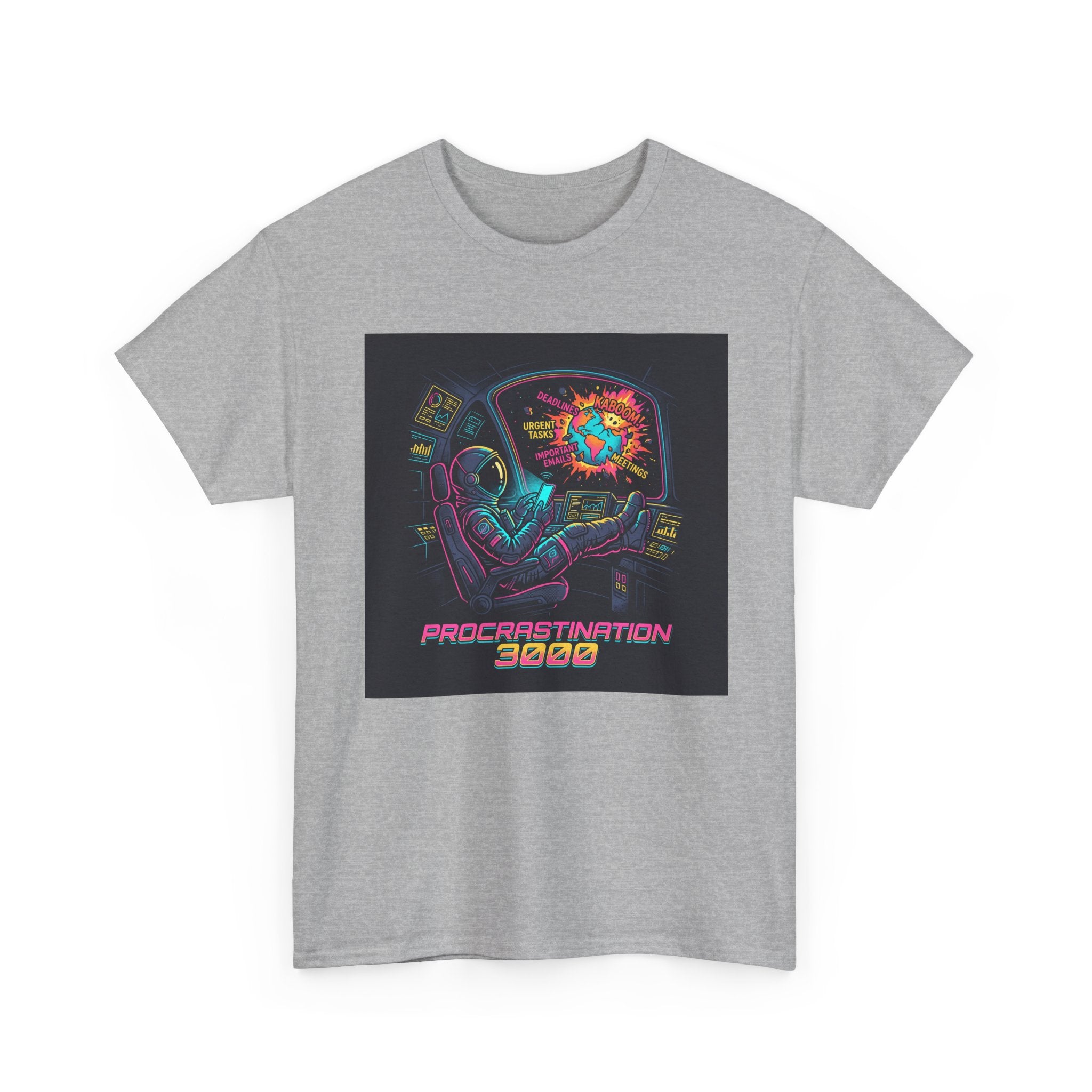 Procrastination 3000 Tee — Retro Futuristic Space Humor T-Shirt