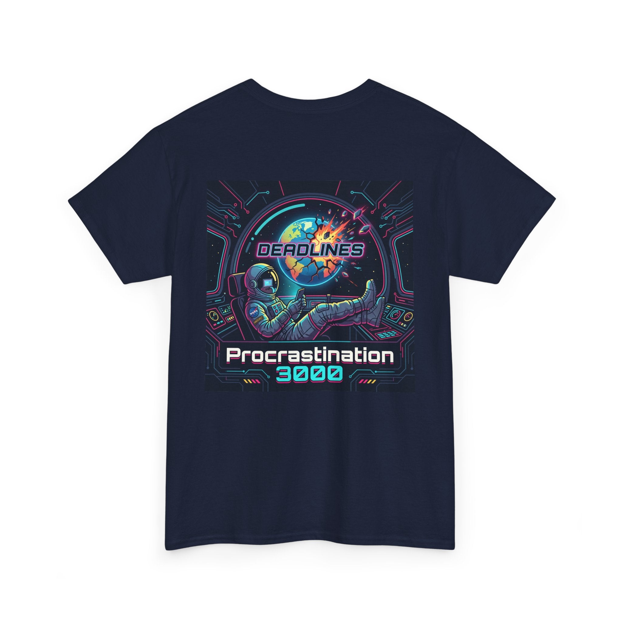 Procrastination 3000 Tee — Retro Futuristic Space Humor T-Shirt