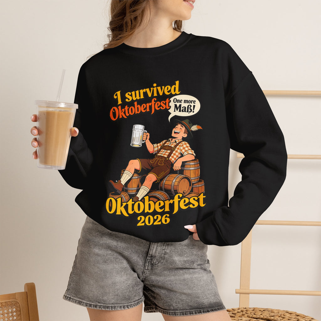 Oktoberfest 2026 Sweatshirt – "I Survived Oktoberfest" Vintage Beer Crewneck