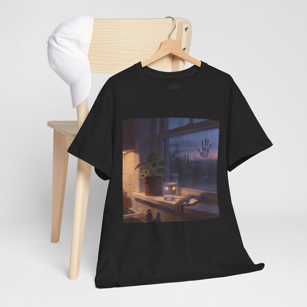 Stimmungsvolles Twilight-Fenster T-Shirt – Cozy Sunset Grafik-Shirt