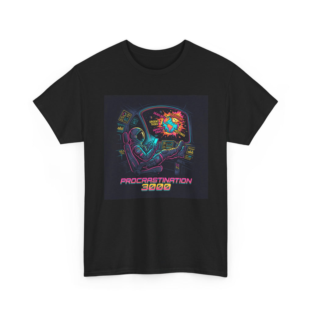 Procrastination 3000 Tee — Retro Futuristic Space Humor T-Shirt