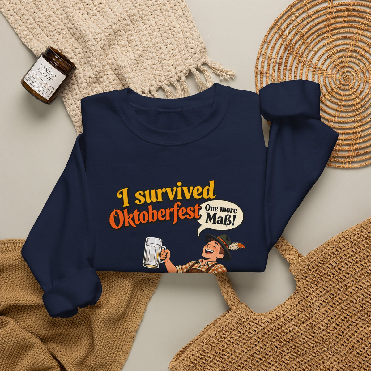 Oktoberfest 2026 Sweatshirt – "I Survived Oktoberfest" Vintage Beer Crewneck