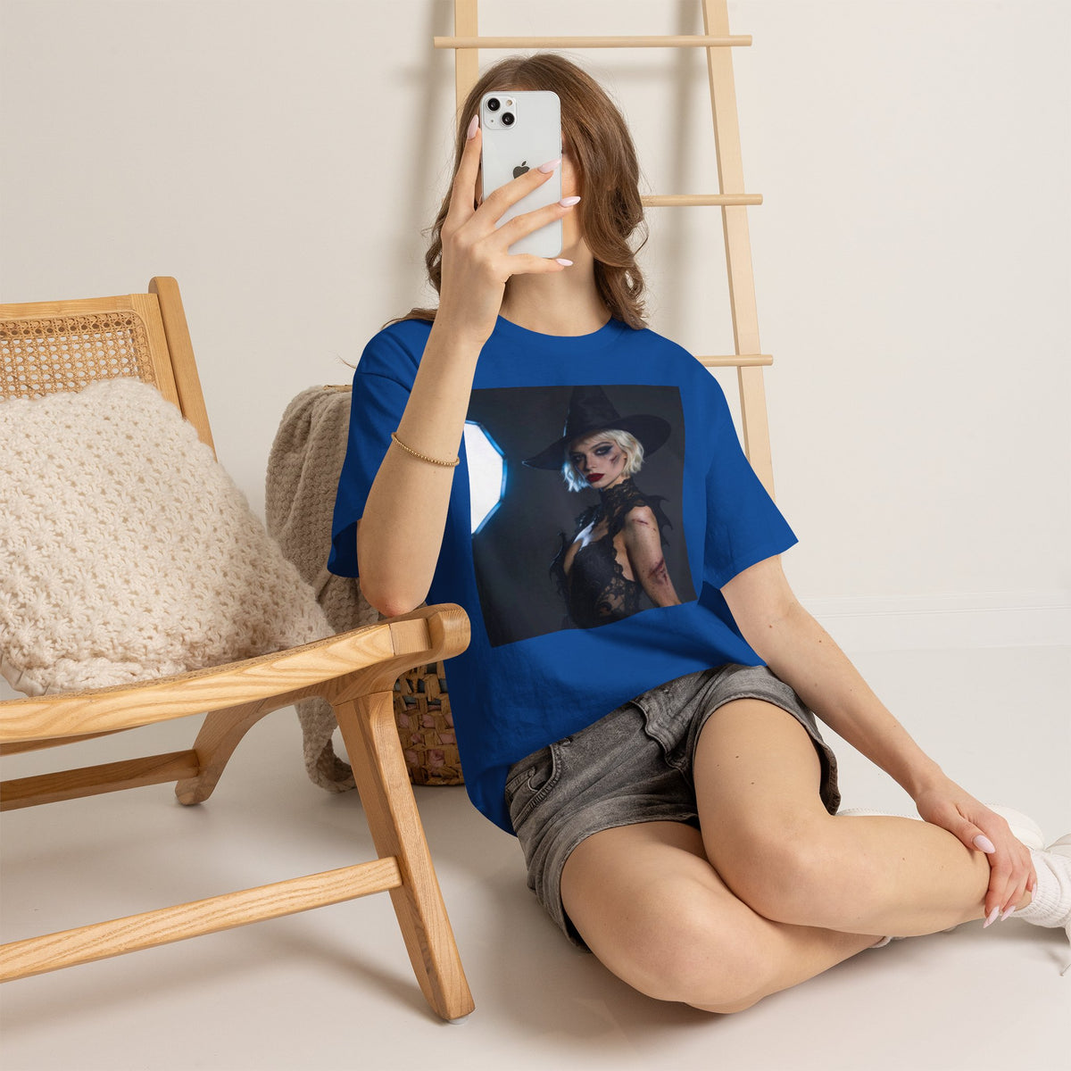 Gothic witch T-shirt with artistic witch portrait and dark Halloween design