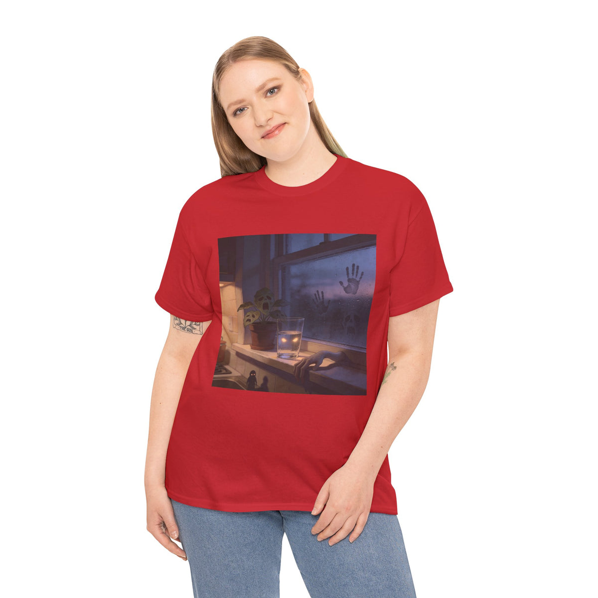 Stimmungsvolles Twilight-Fenster T-Shirt – Cozy Sunset Grafik-Shirt