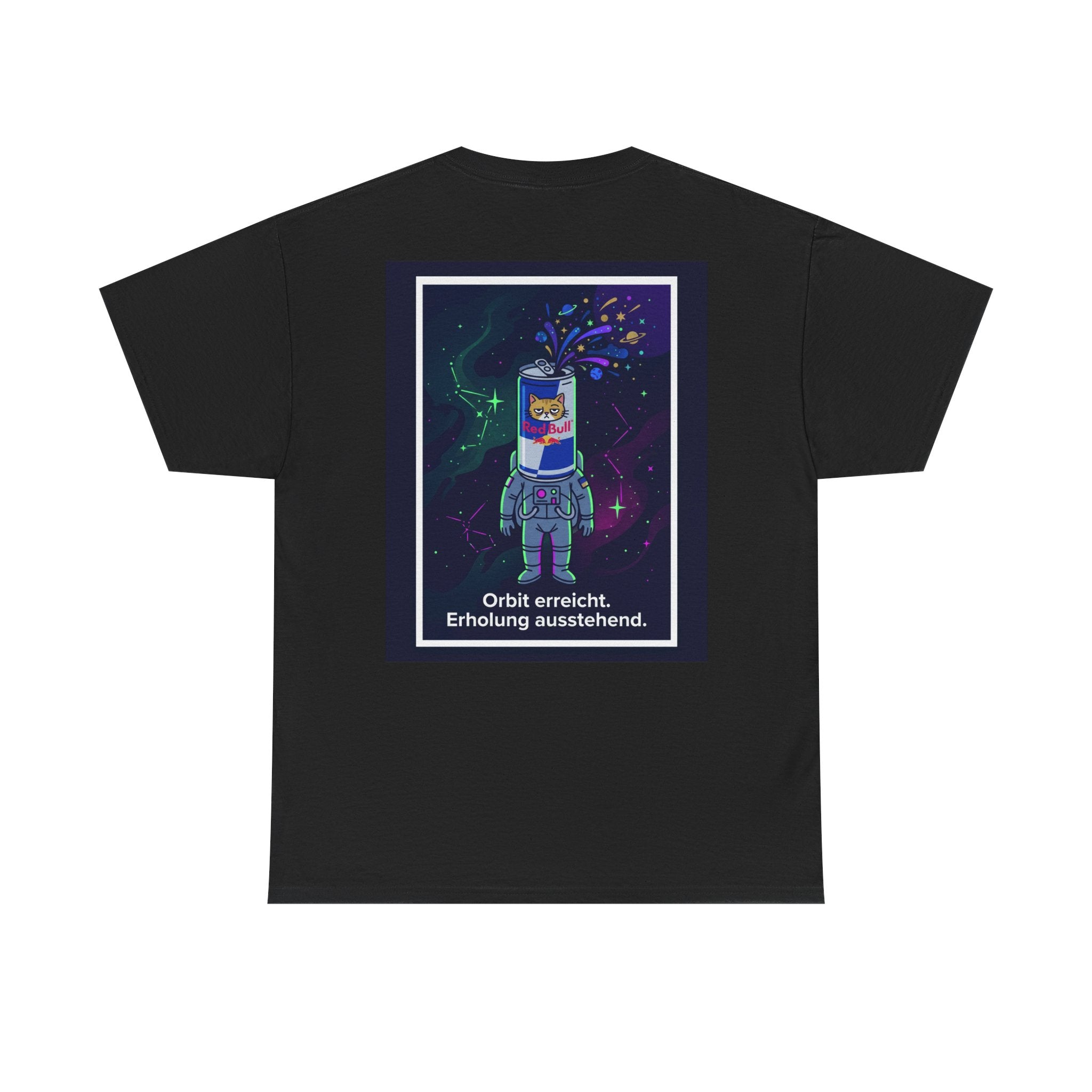 Astronaut Graphic Tee — “Orbit erreicht. Erholung ausstehend.” Neon Space Shirt