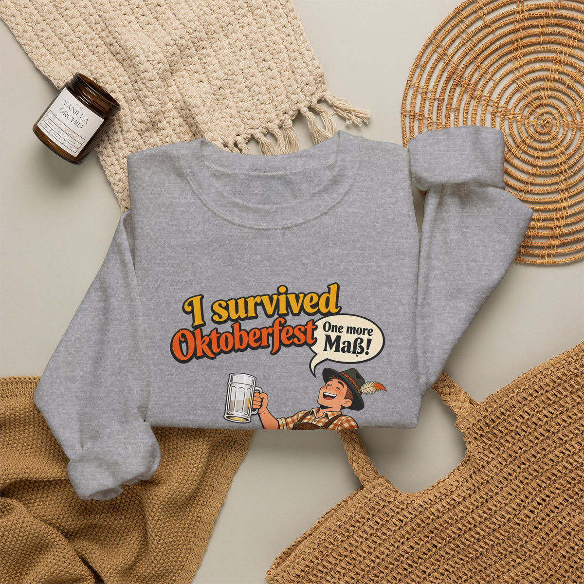 Oktoberfest 2026 Sweatshirt – "I Survived Oktoberfest" Vintage Beer Crewneck