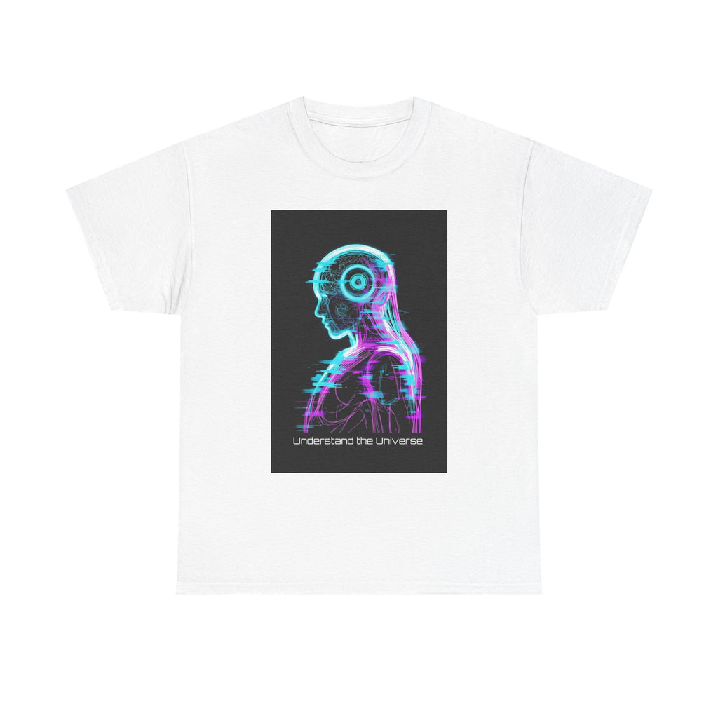 Cyberpunk Android Tee — "I Understand the Universe" Neon Robot Graphic T-Shirt