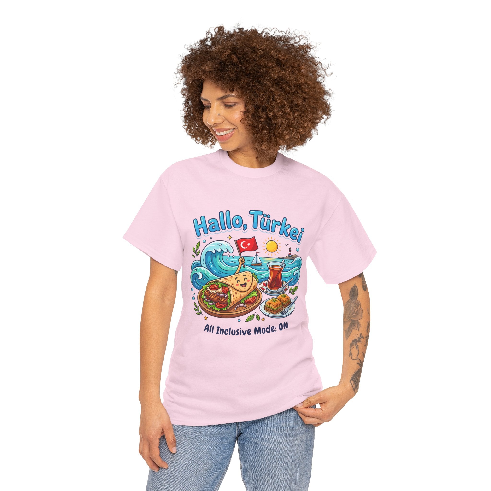 Hallo Türkiye! Turkish Food & Vacation Graphic Tee — "All Inclusive Mode: ON"