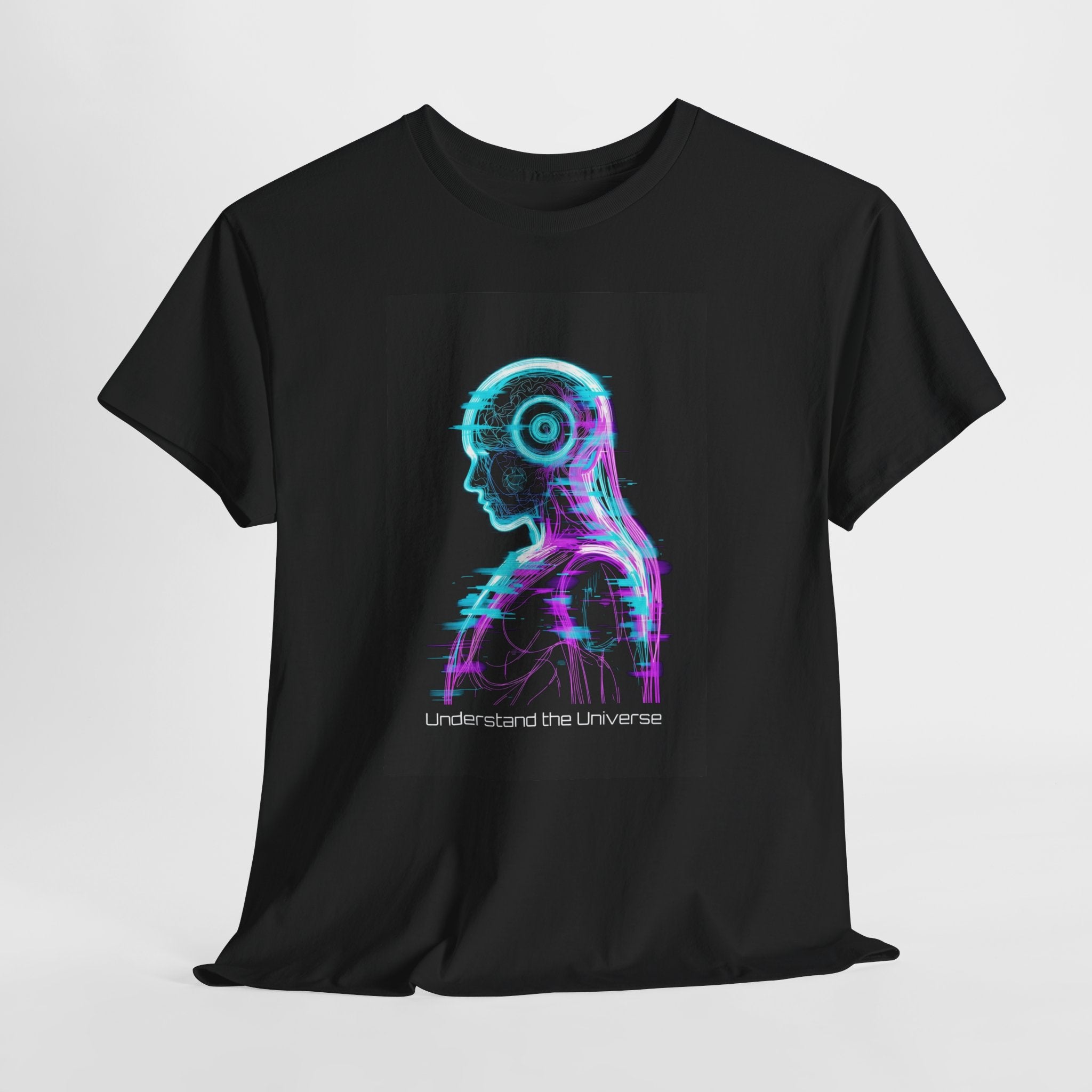 Cyberpunk Android Tee — "I Understand the Universe" Neon Robot Graphic T-Shirt