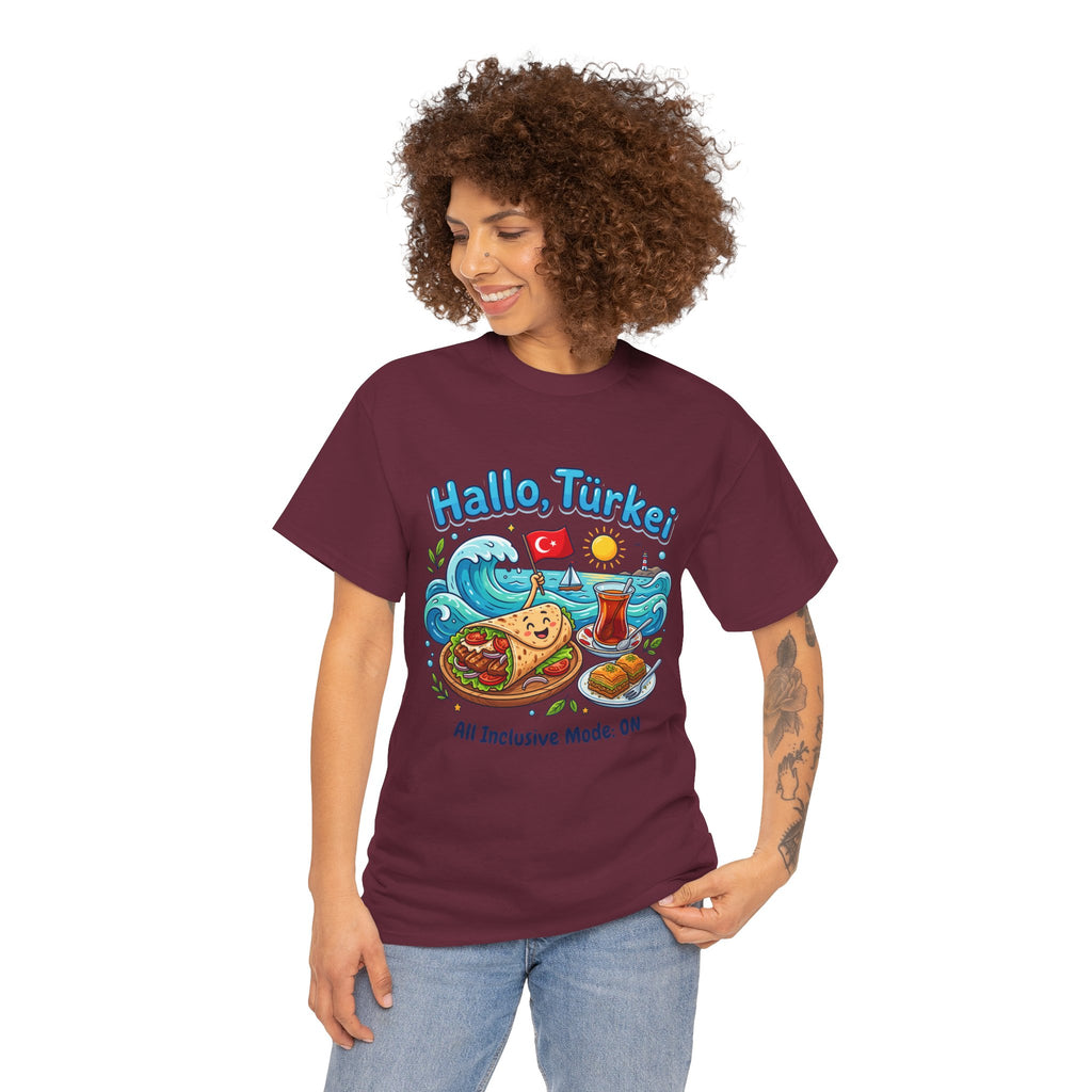 Hallo Türkiye! Turkish Food & Vacation Graphic Tee — "All Inclusive Mode: ON"