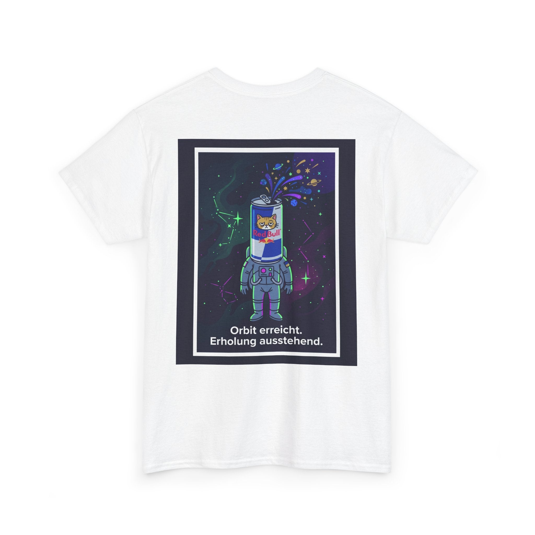Astronaut Graphic Tee — “Orbit erreicht. Erholung ausstehend.” Neon Space Shirt
