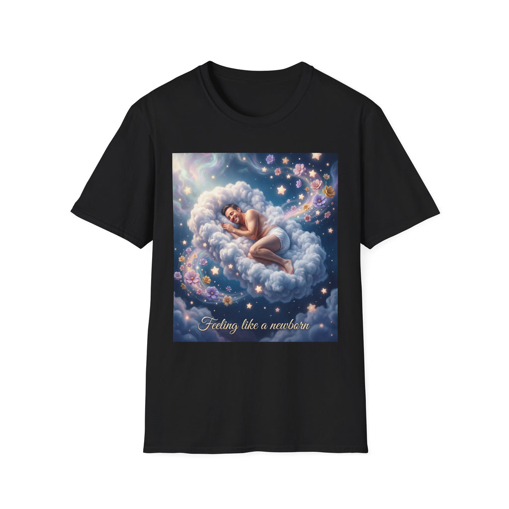 Dreamy Sleeping Angel T-Shirt — 'I Feel Like a Newborn' Cloud Art Tee