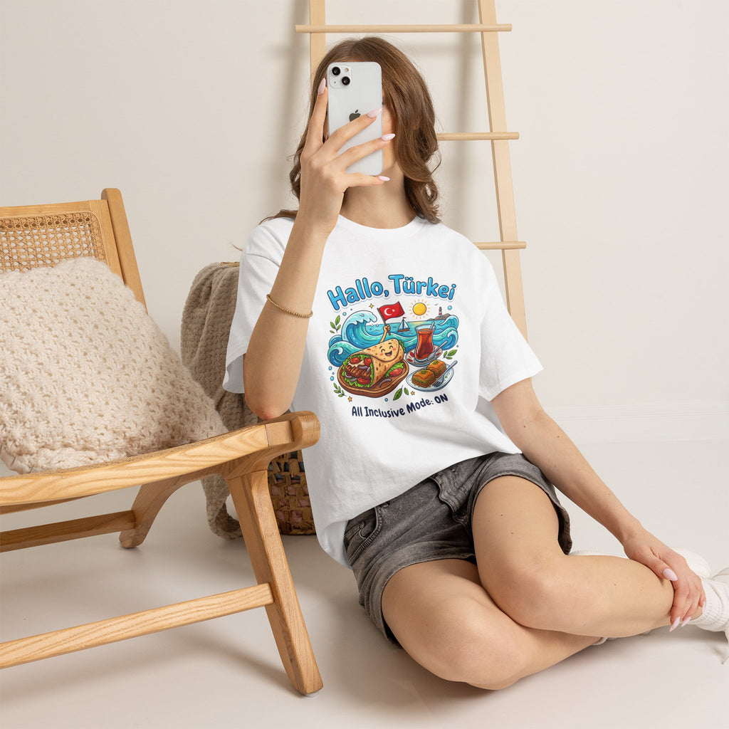 Hallo Türkiye! Turkish Food & Vacation Graphic Tee — "All Inclusive Mode: ON"