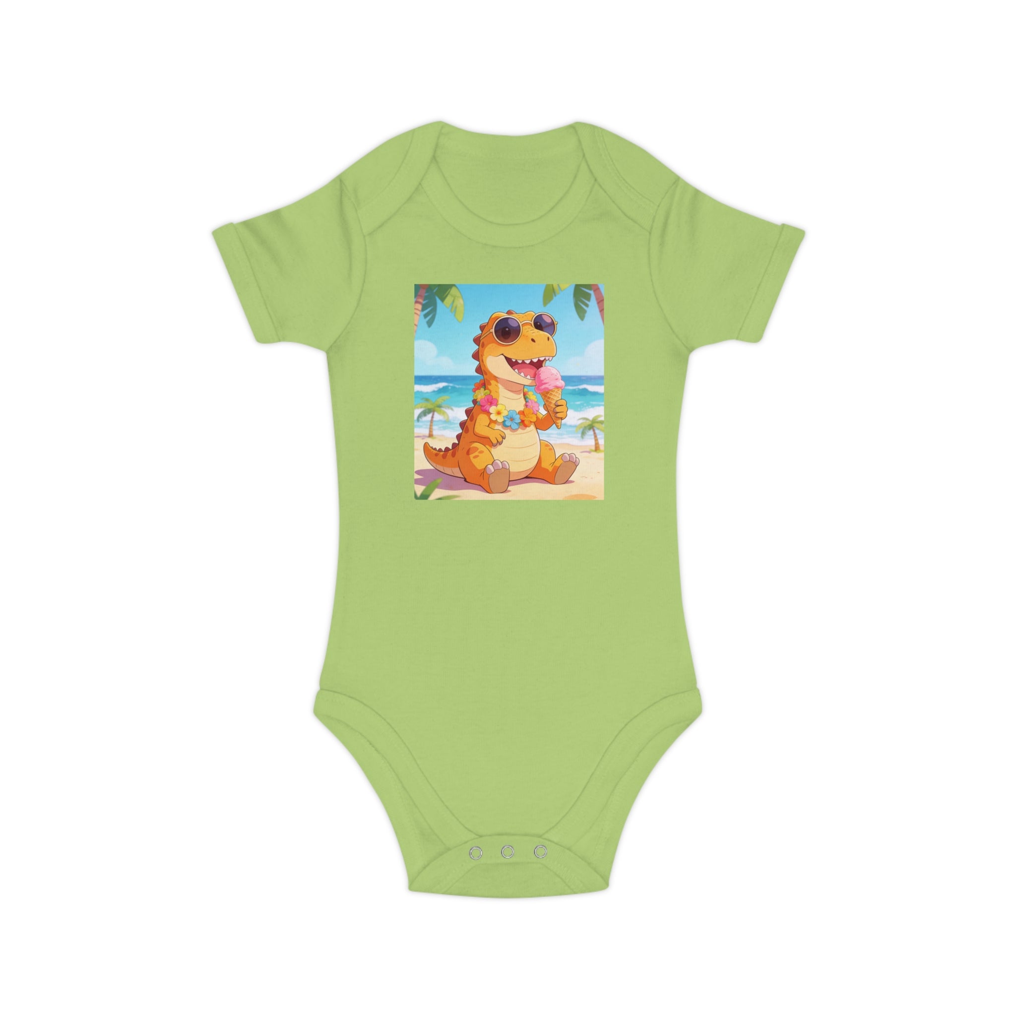 Tropical Dino Baby Bodysuit — Cute Beach Dinosaur Infant One-Piece