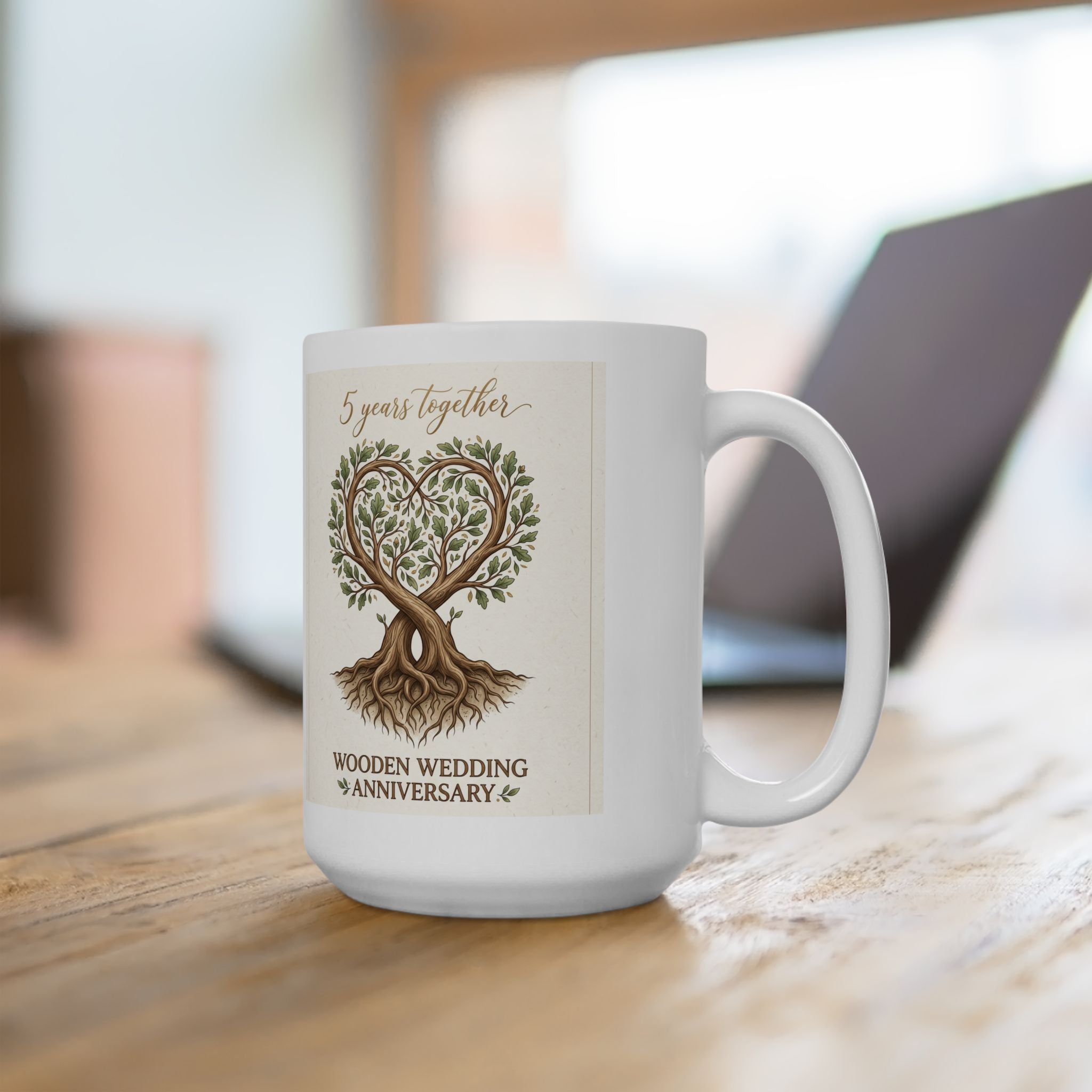 Woodland Family Tree Ceramic Mug — 5 Year Anniversary Coffee Cup
