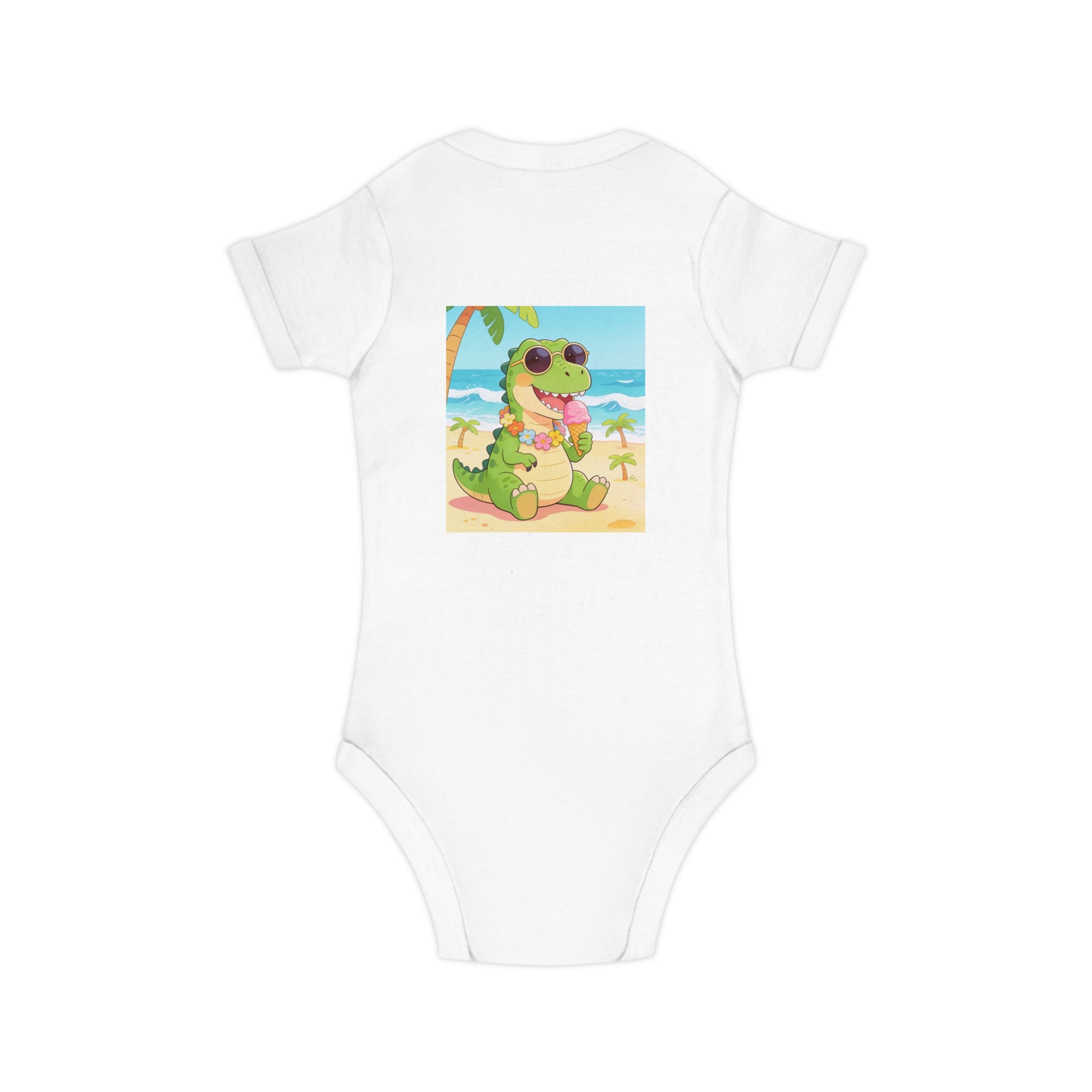 Tropical Dino Baby Bodysuit — Cute Beach Dinosaur Infant One-Piece