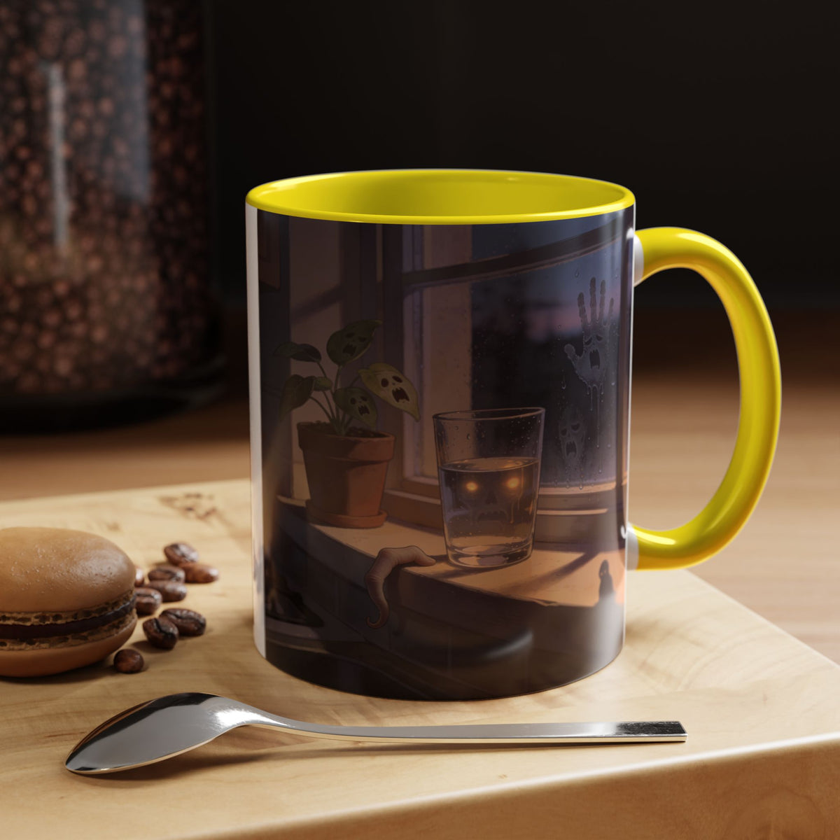 Spooky Window Handprints Mug – Halloween Ceramic Coffee Cup