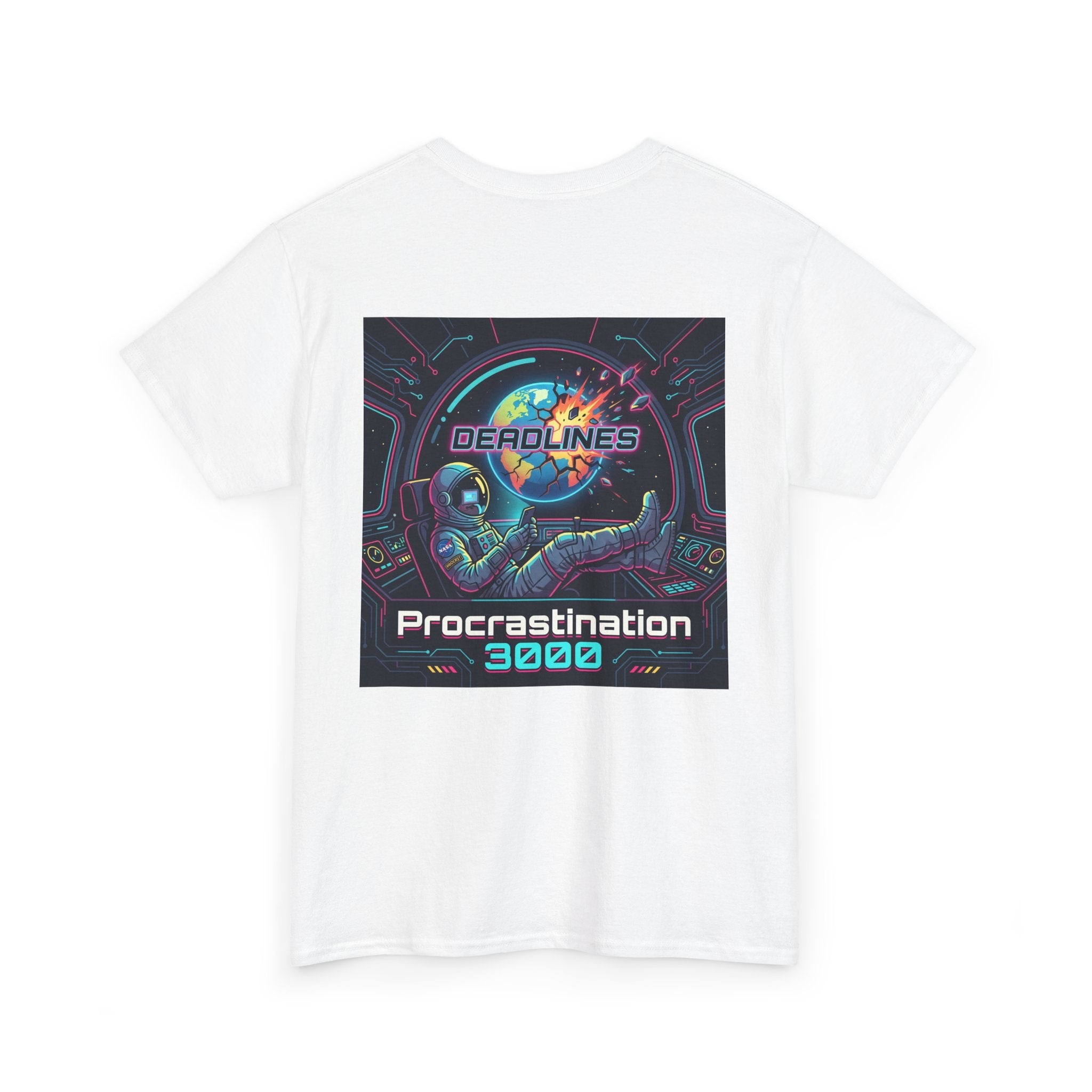Procrastination 3000 Tee — Retro Futuristic Space Humor T-Shirt