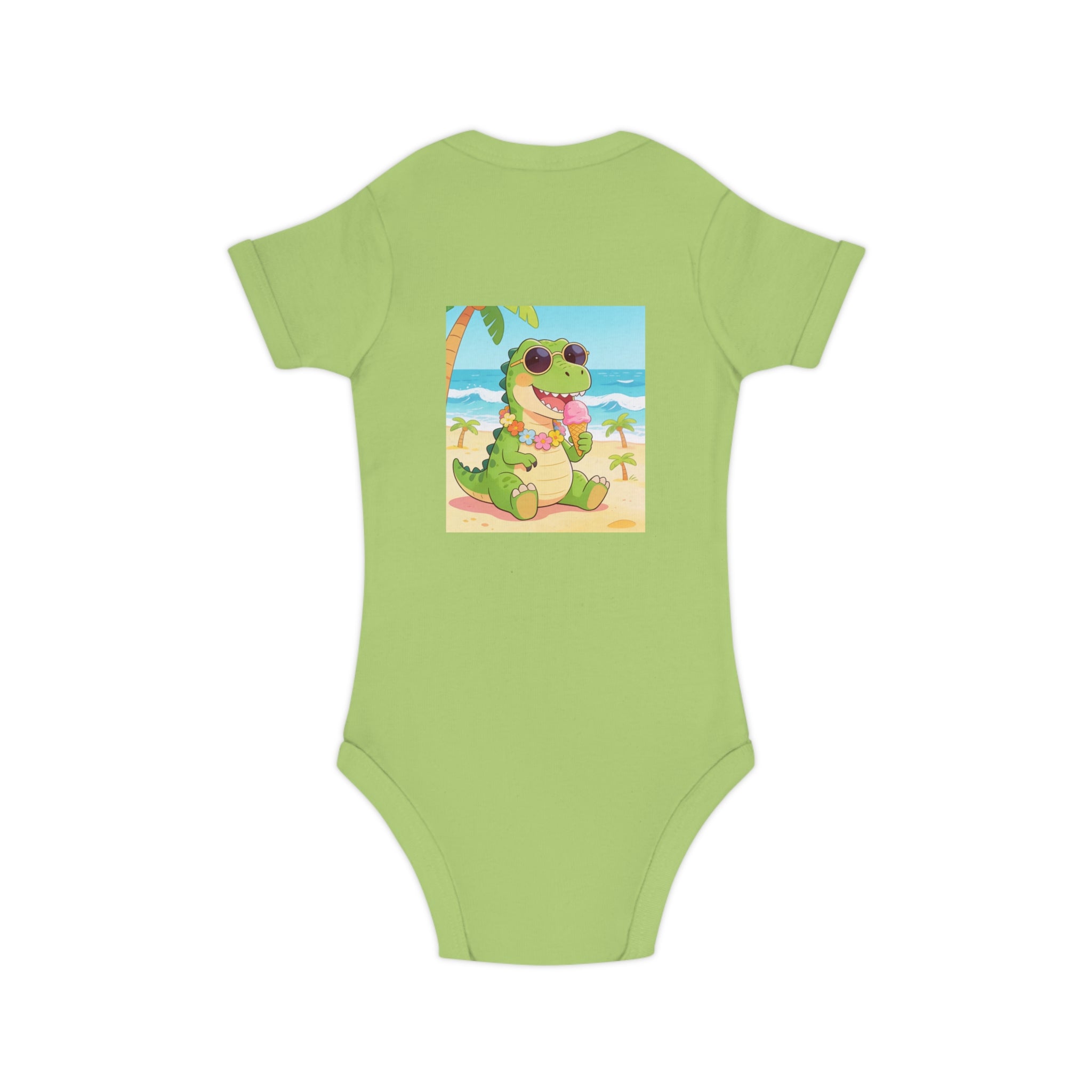 Tropical Dino Baby Bodysuit — Cute Beach Dinosaur Infant One-Piece