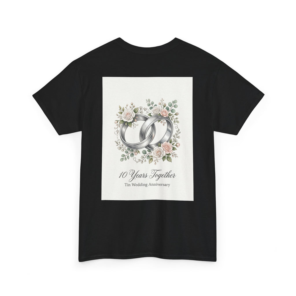 10th Wedding Anniversary Tin Rings T-Shirt — "10 Years Together" Floral Design