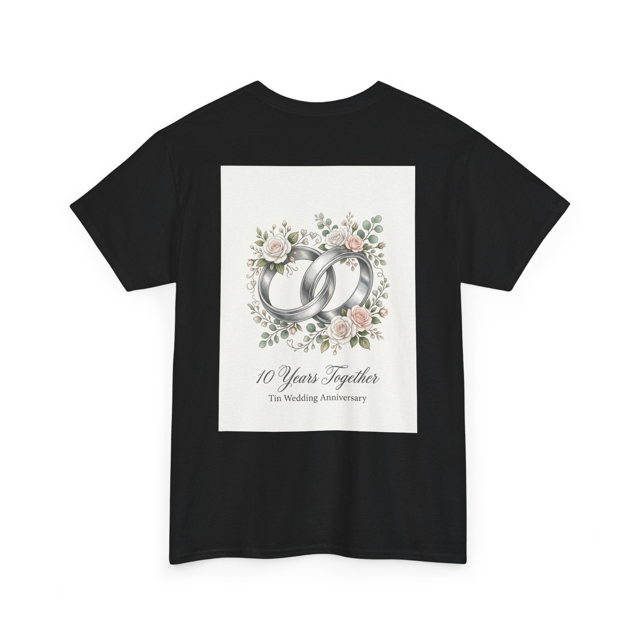 10th Wedding Anniversary Tin Rings T-Shirt — "10 Years Together" Floral Design