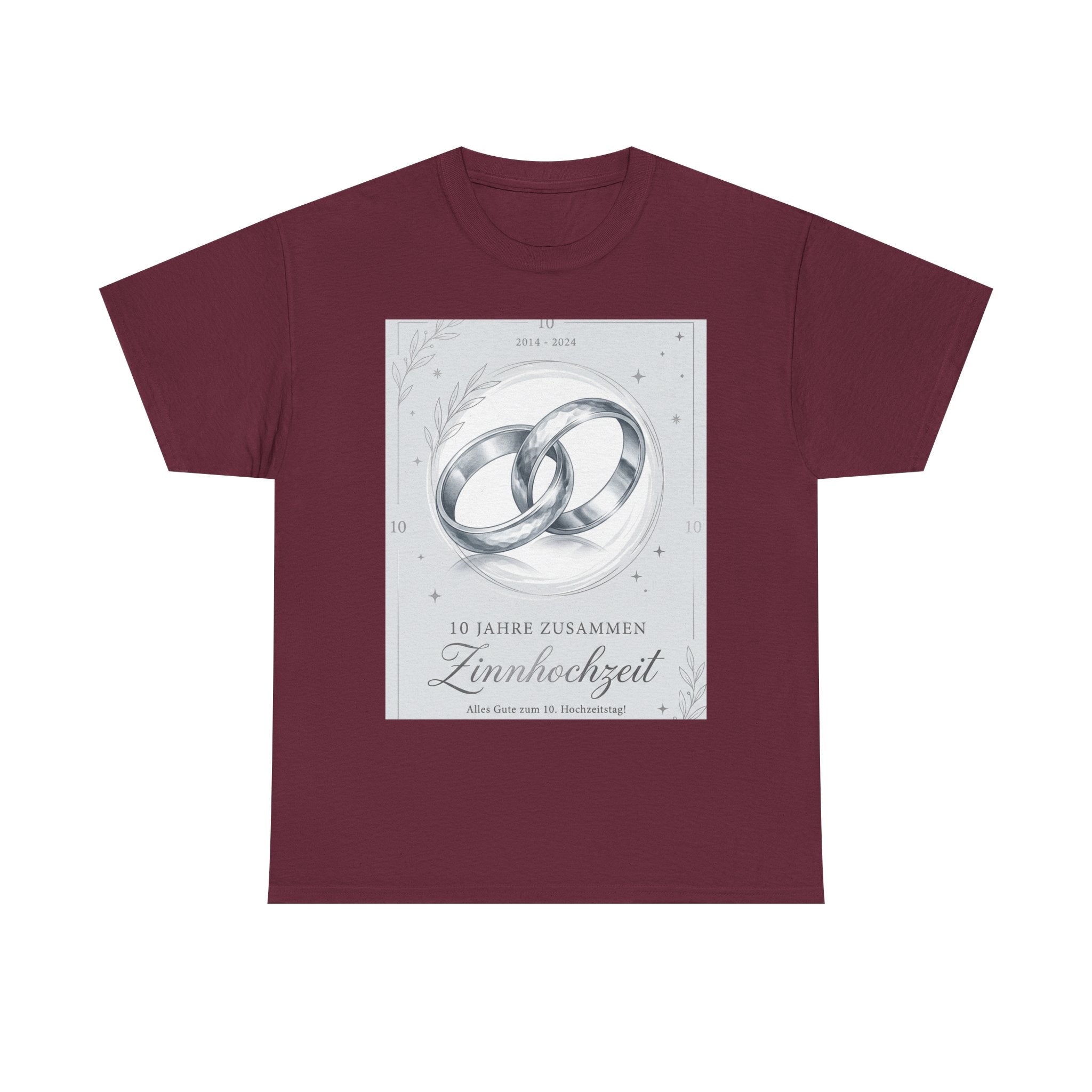 Zinnhochzeit 10 Years Anniversary T‑Shirt — Silver Rings 10 Jahre Zusammen Tee