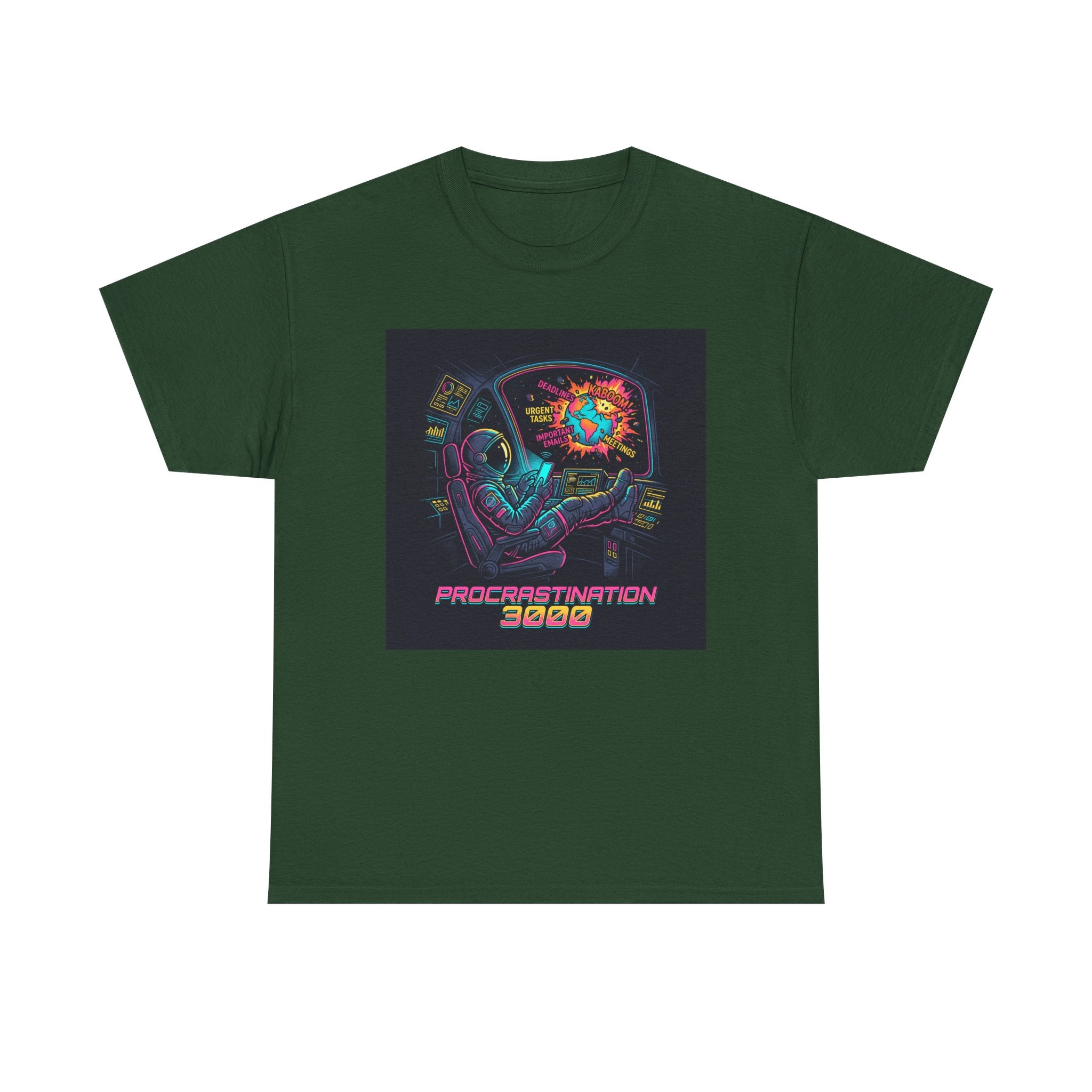 Procrastination 3000 Tee — Retro Futuristic Space Humor T-Shirt
