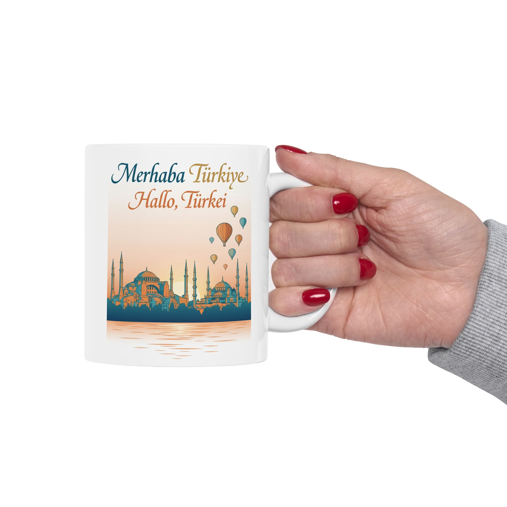 Turkey Travel Mug - Istanbul Hot Air Balloon Souvenir Ceramic Coffee Cup (11oz/15oz)