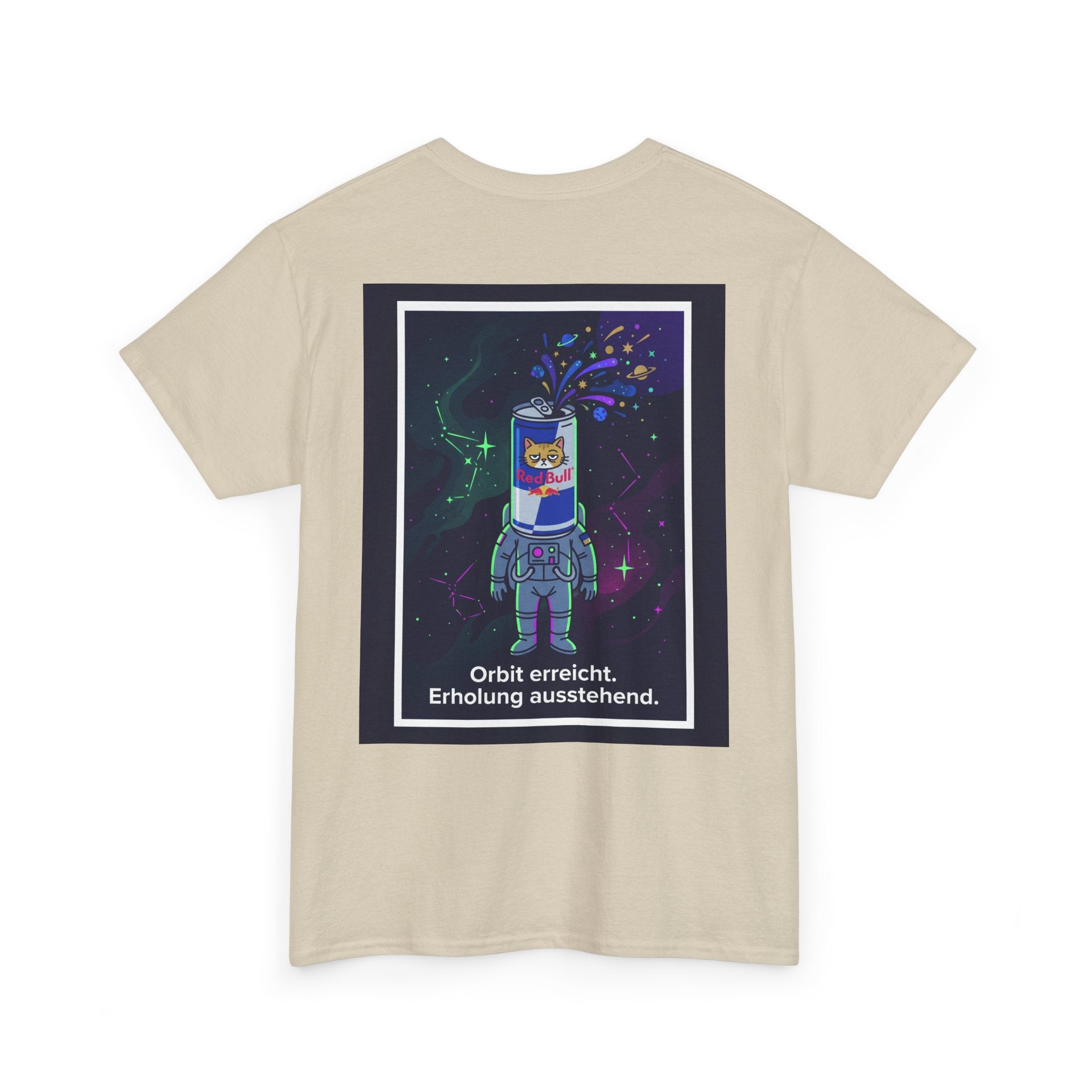 Astronaut Graphic Tee — “Orbit erreicht. Erholung ausstehend.” Neon Space Shirt