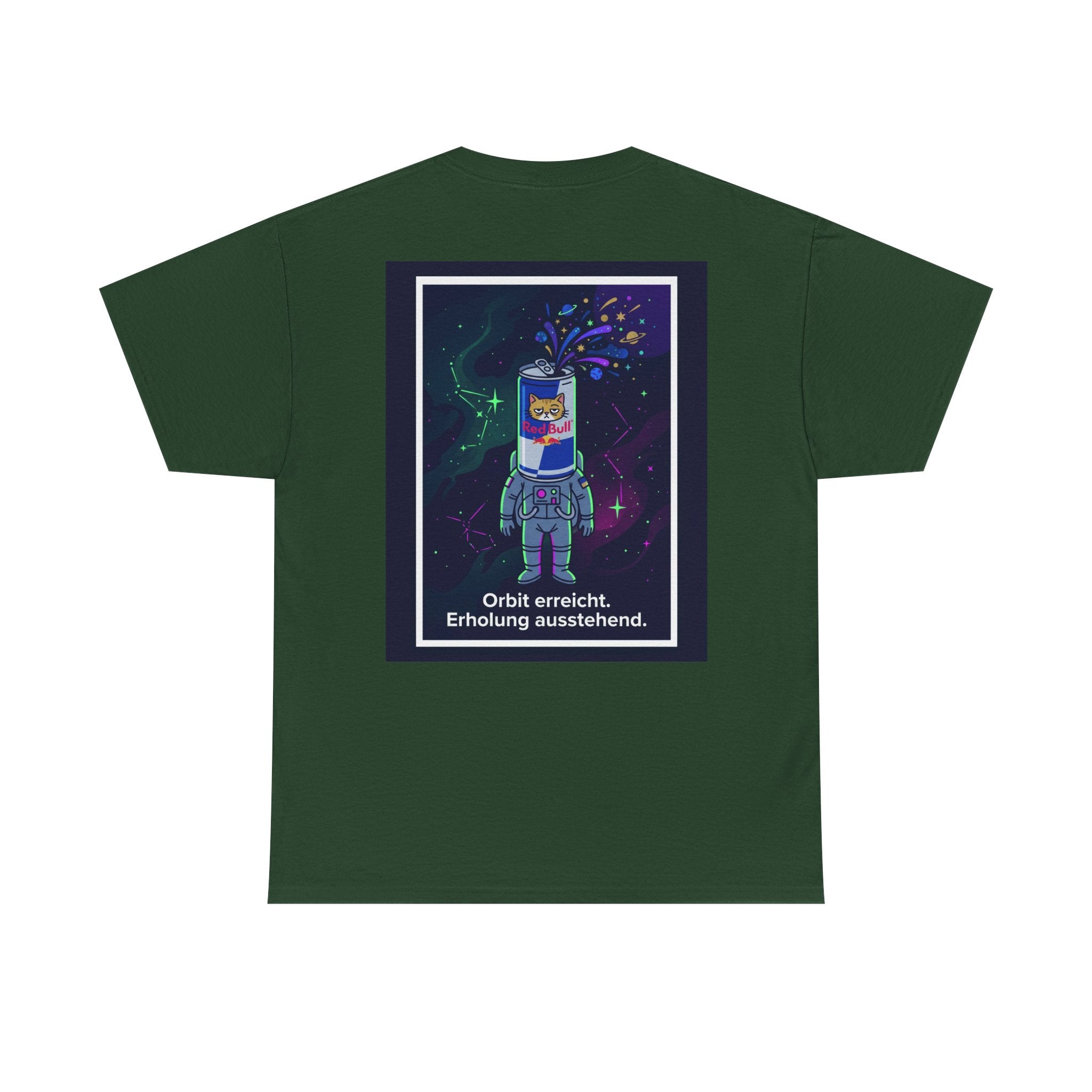Astronaut Graphic Tee — “Orbit erreicht. Erholung ausstehend.” Neon Space Shirt