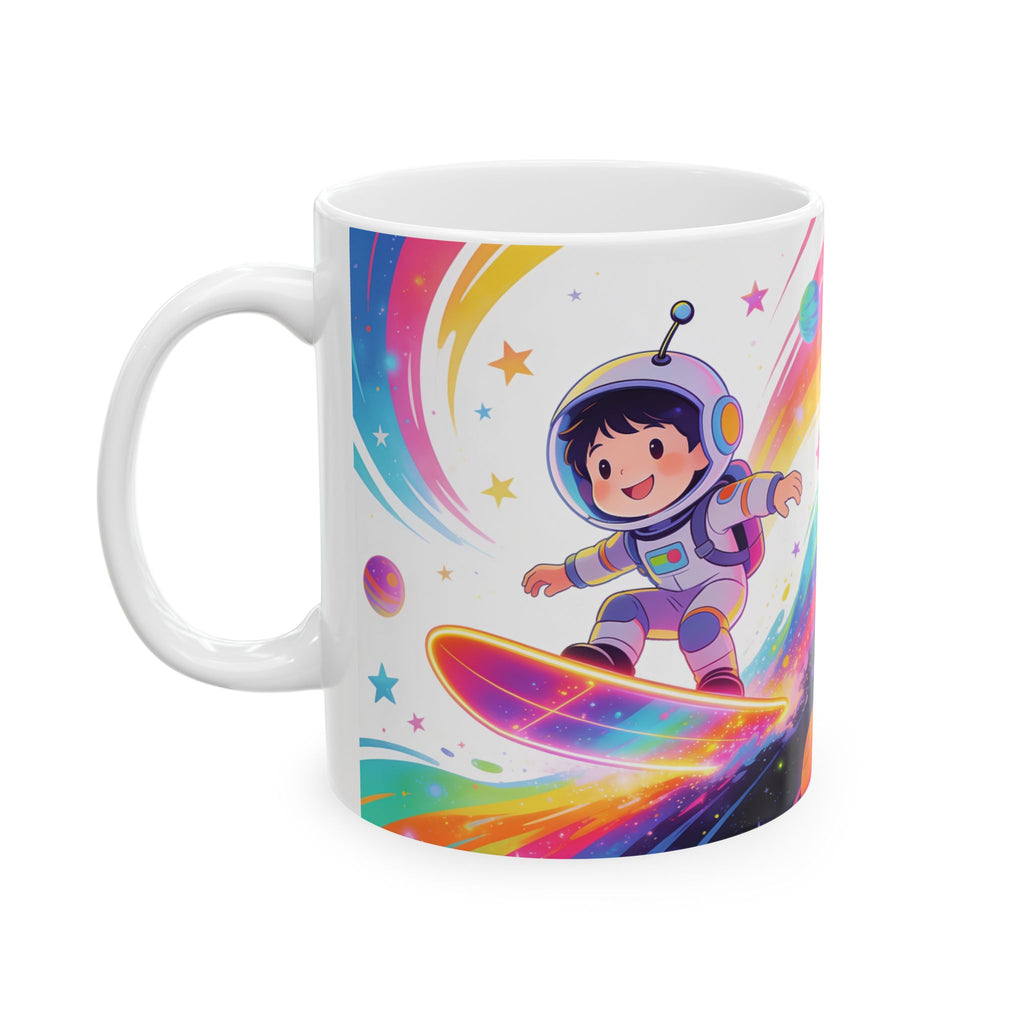 Rainbow Space Astronaut Mug — Cute Kids' Cosmic Coffee Cup (11oz, 15oz)