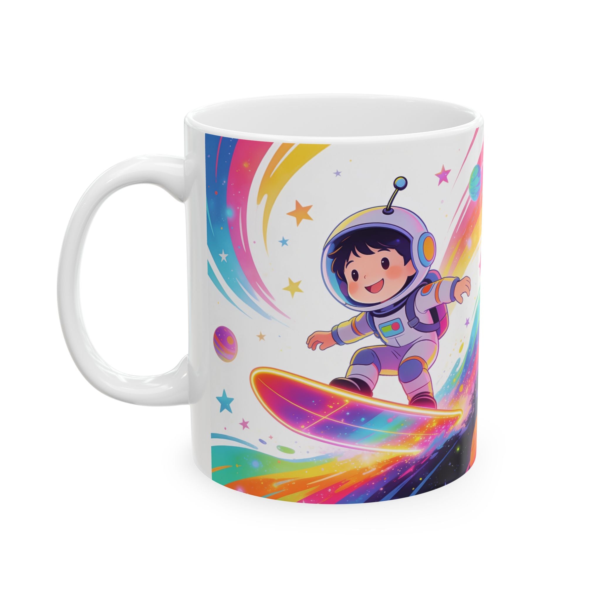 Rainbow Space Astronaut Mug — Cute Kids' Cosmic Coffee Cup (11oz, 15oz)