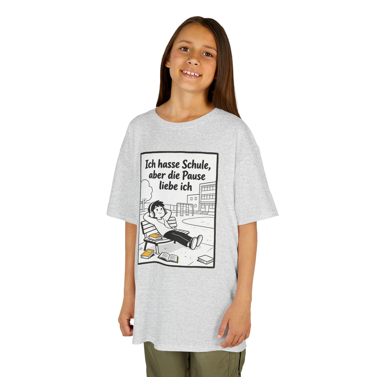 Kinder-T-Shirt – „Ich hasse Schule, aber die Pause liebe ich“ Cartoon-Schulpausen-Shirt