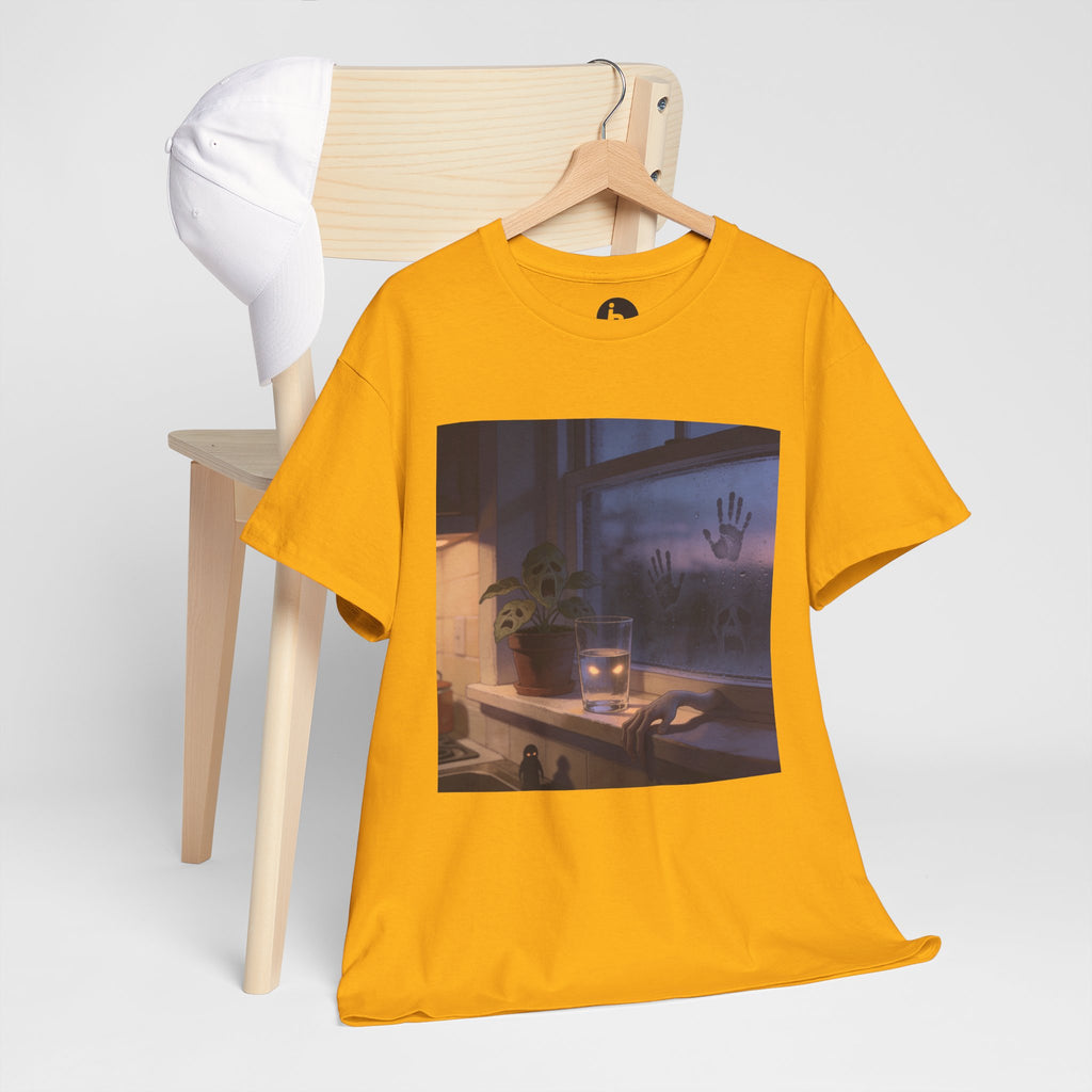 Stimmungsvolles Twilight-Fenster T-Shirt – Cozy Sunset Grafik-Shirt