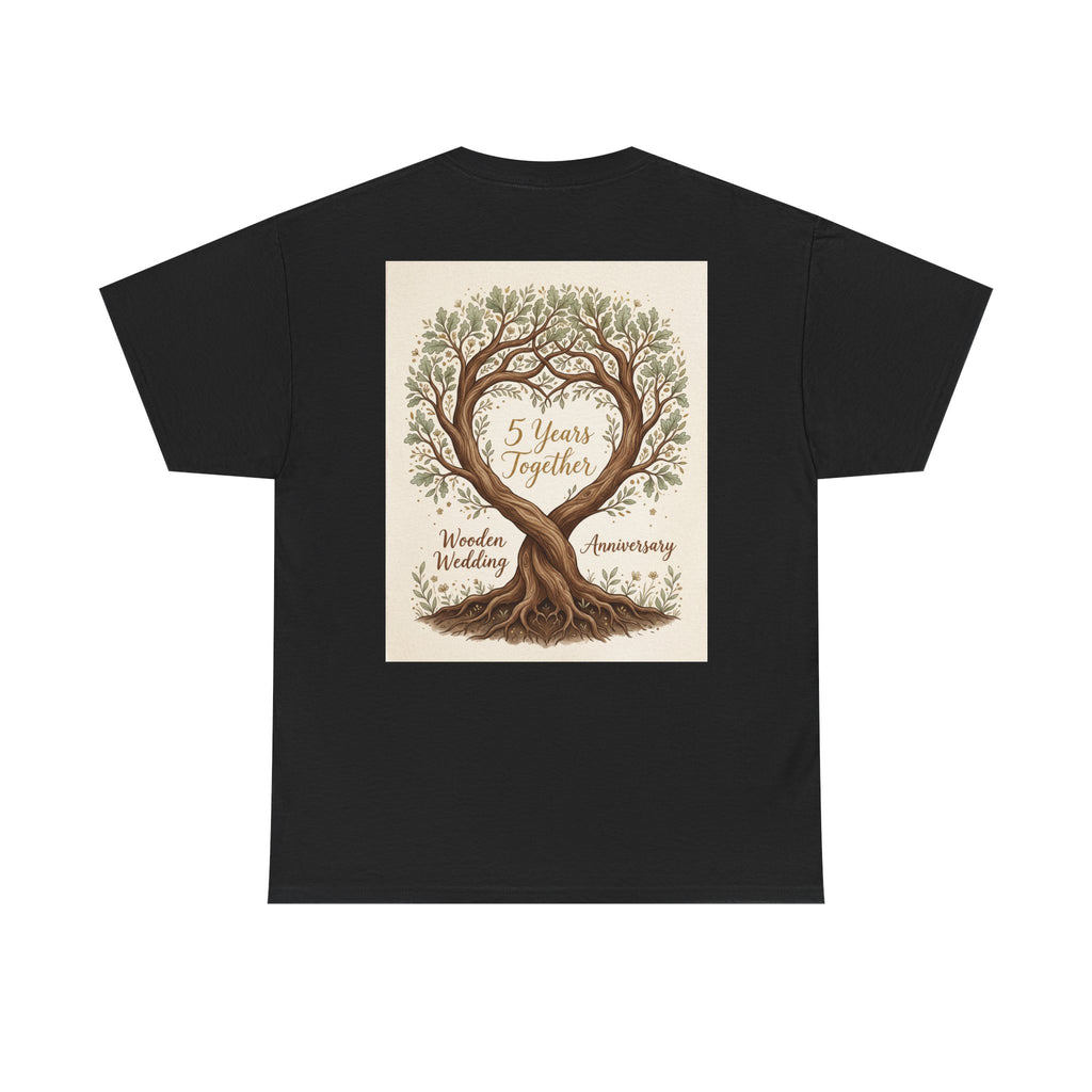 Wooden Wedding Anniversary Tee — "5 Years Together" Tree Heart Design