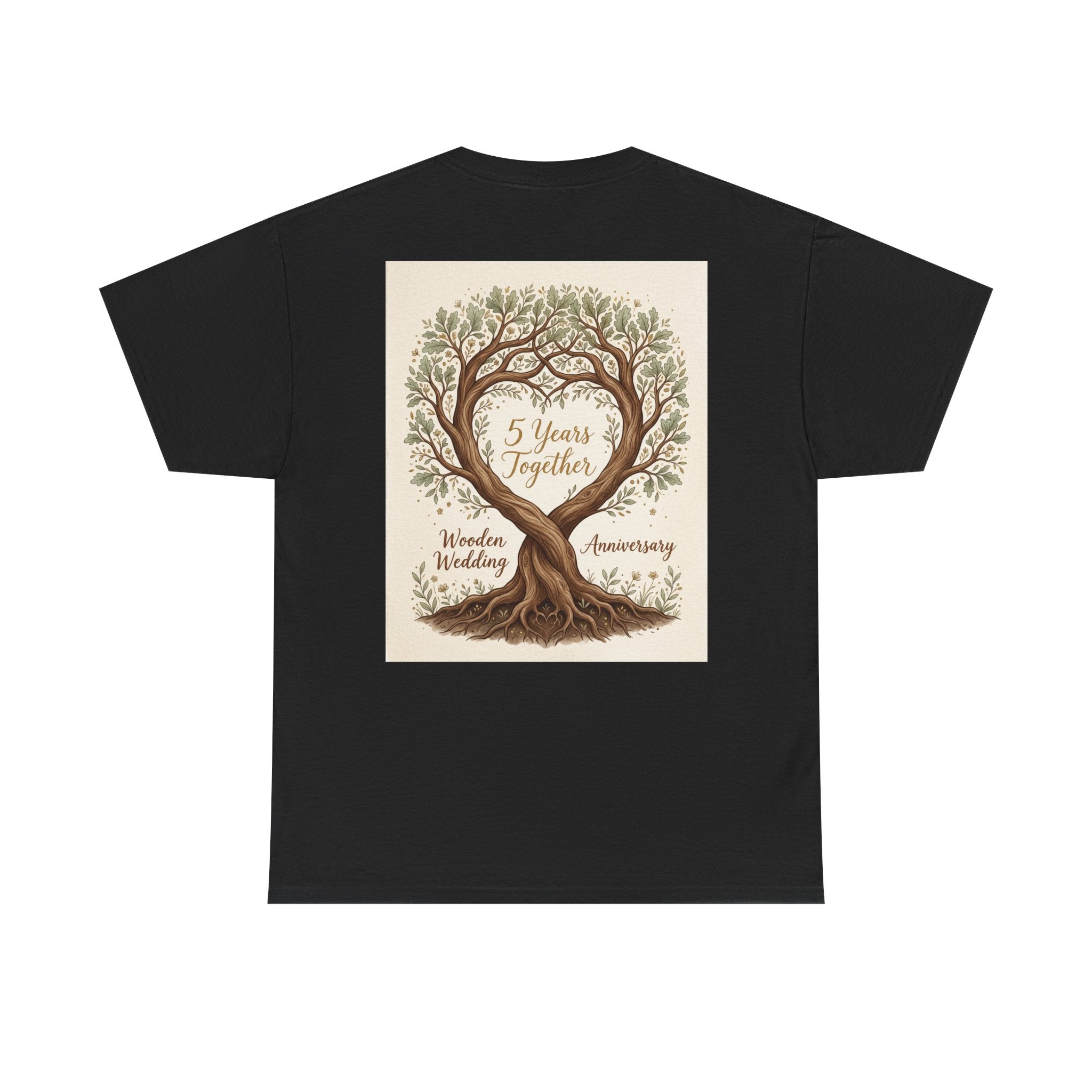 Wooden Wedding Anniversary Tee — "5 Years Together" Tree Heart Design