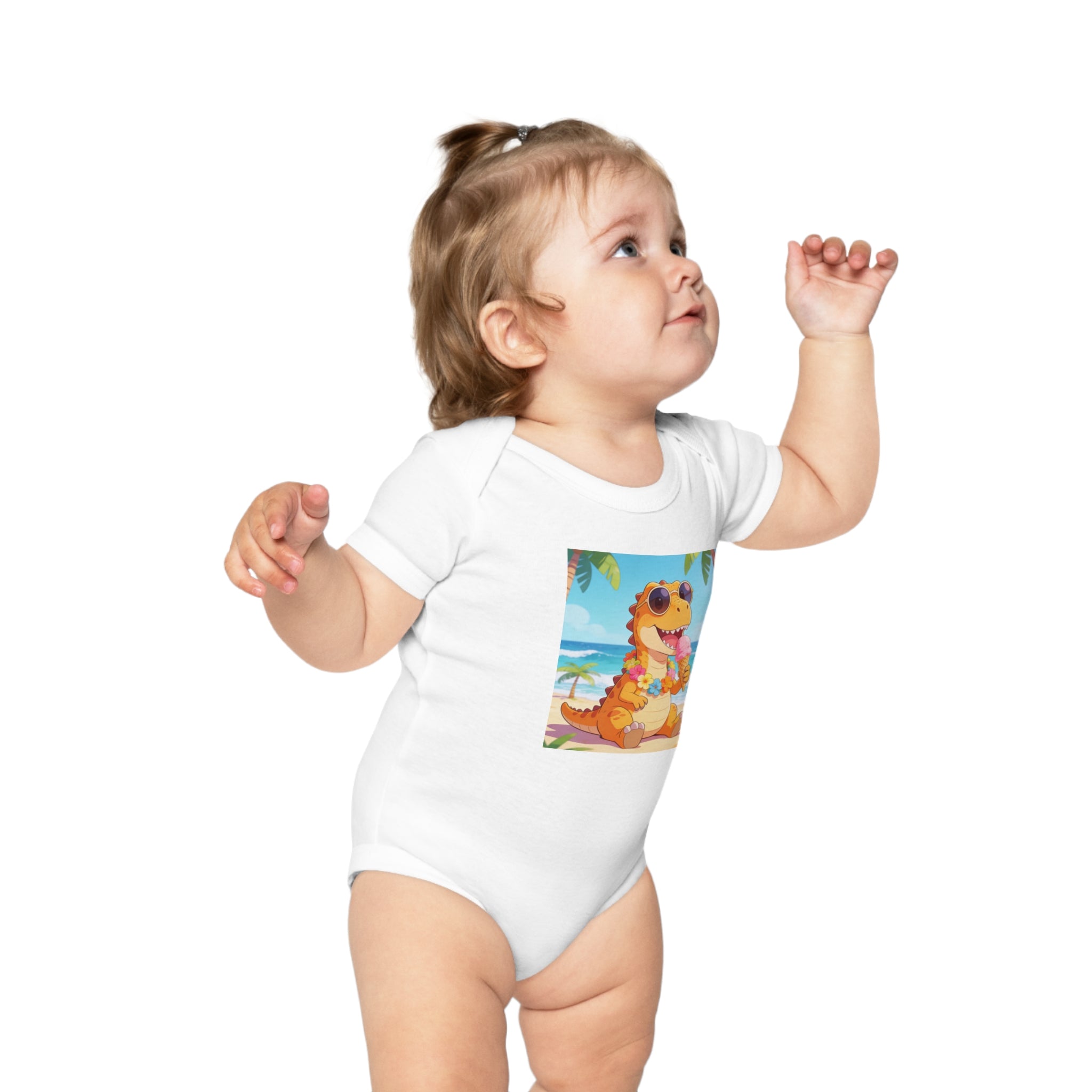 Tropical Dino Baby Bodysuit — Cute Beach Dinosaur Infant One-Piece