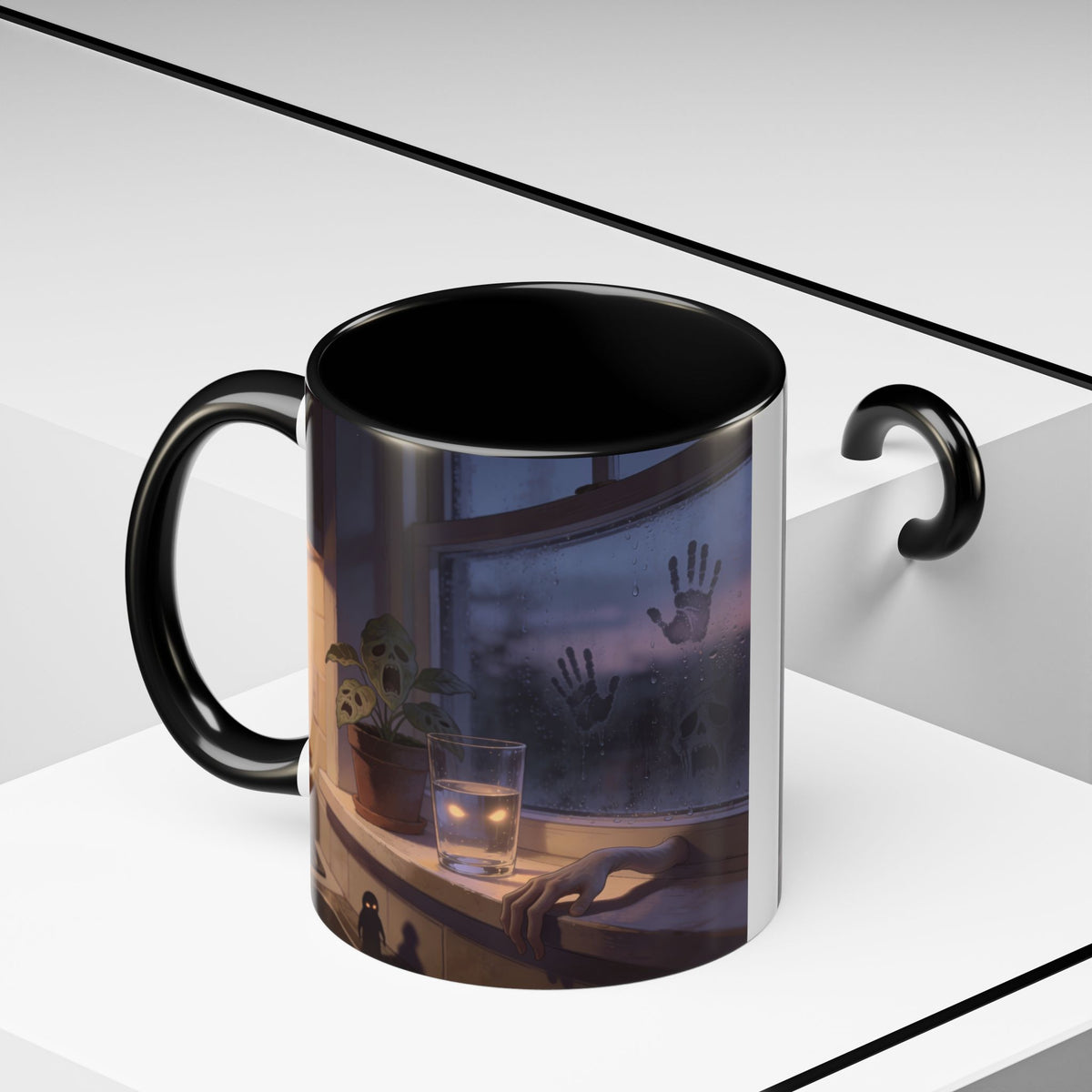 Spooky Window Handprints Mug – Halloween Ceramic Coffee Cup