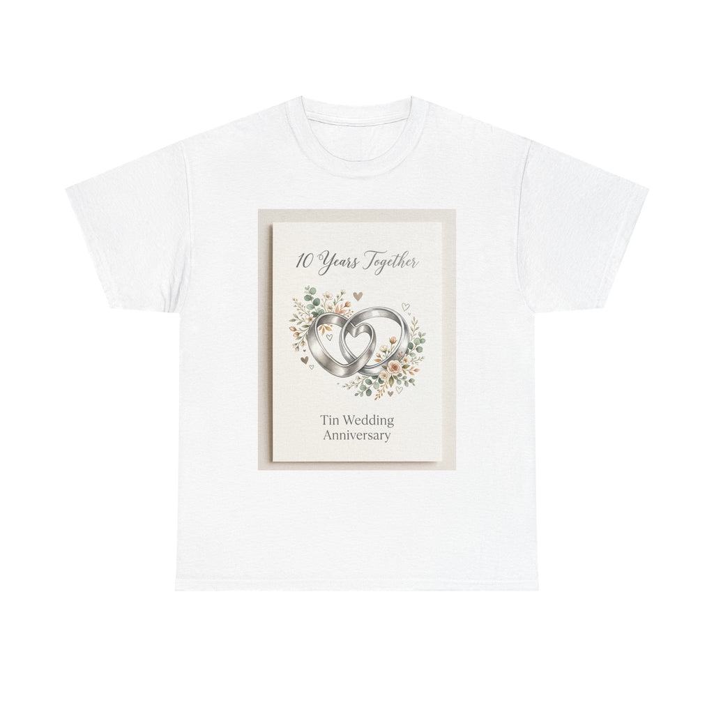 10th Wedding Anniversary Tin Rings T-Shirt — "10 Years Together" Floral Design