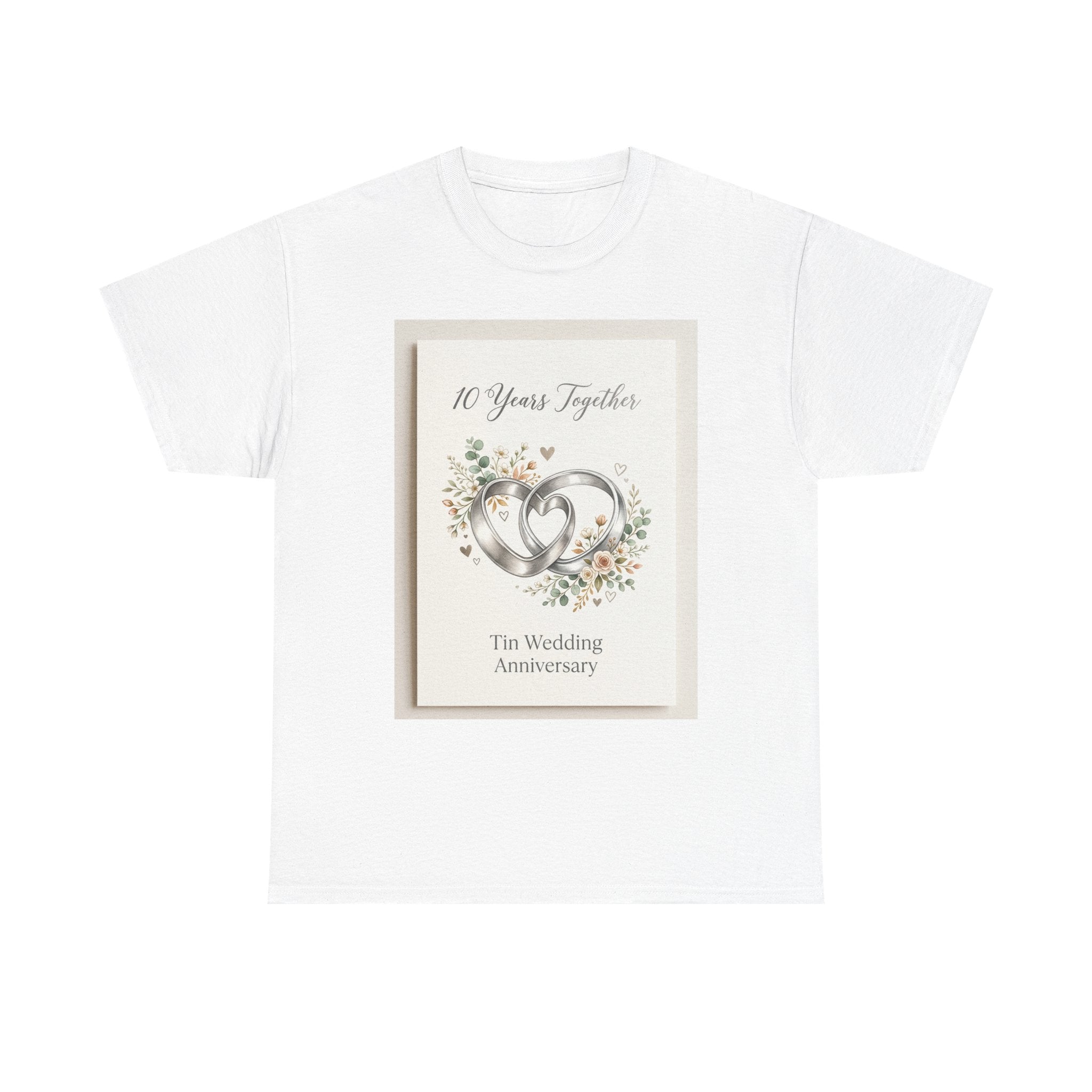10th Wedding Anniversary Tin Rings T-Shirt — "10 Years Together" Floral Design