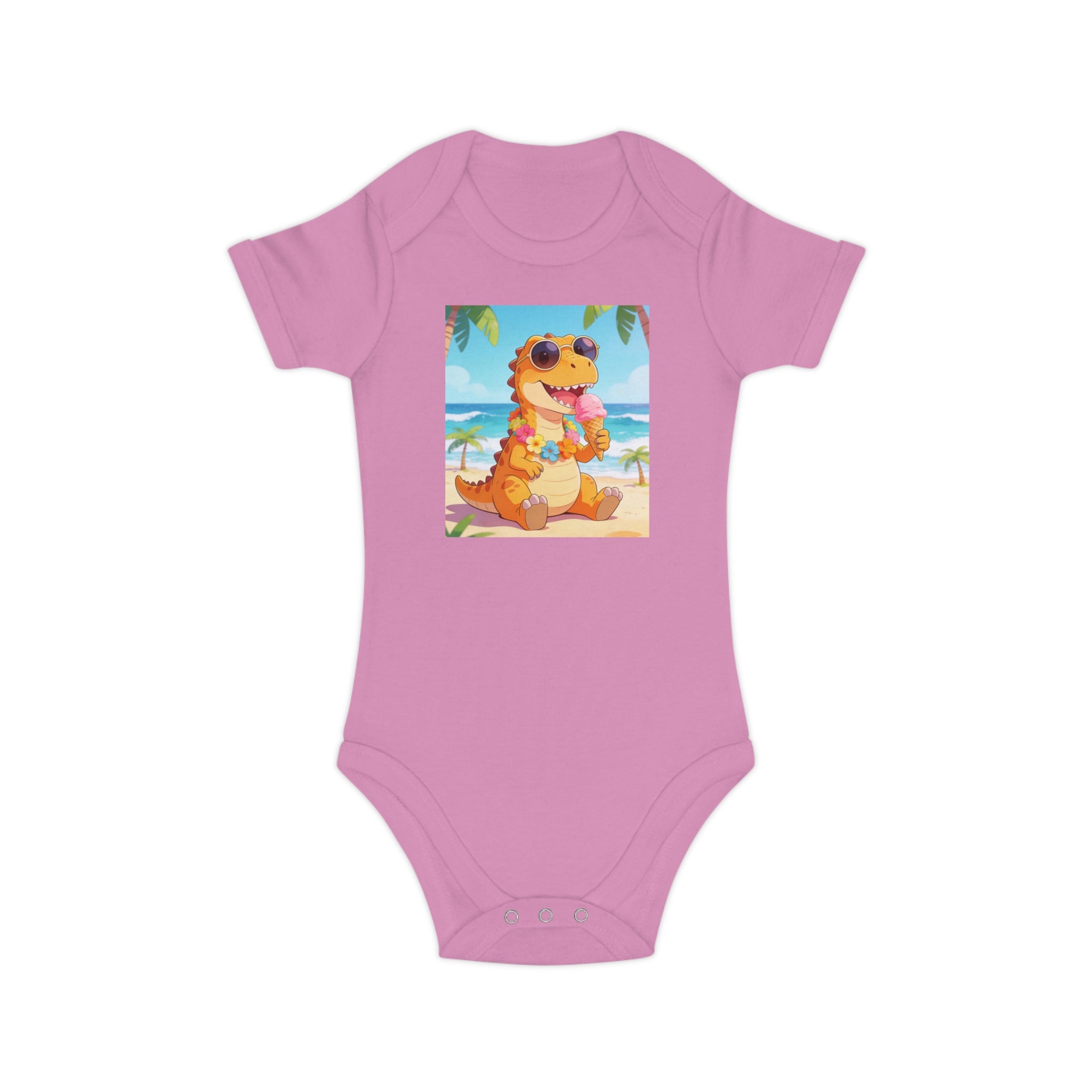 Tropical Dino Baby Bodysuit — Cute Beach Dinosaur Infant One-Piece