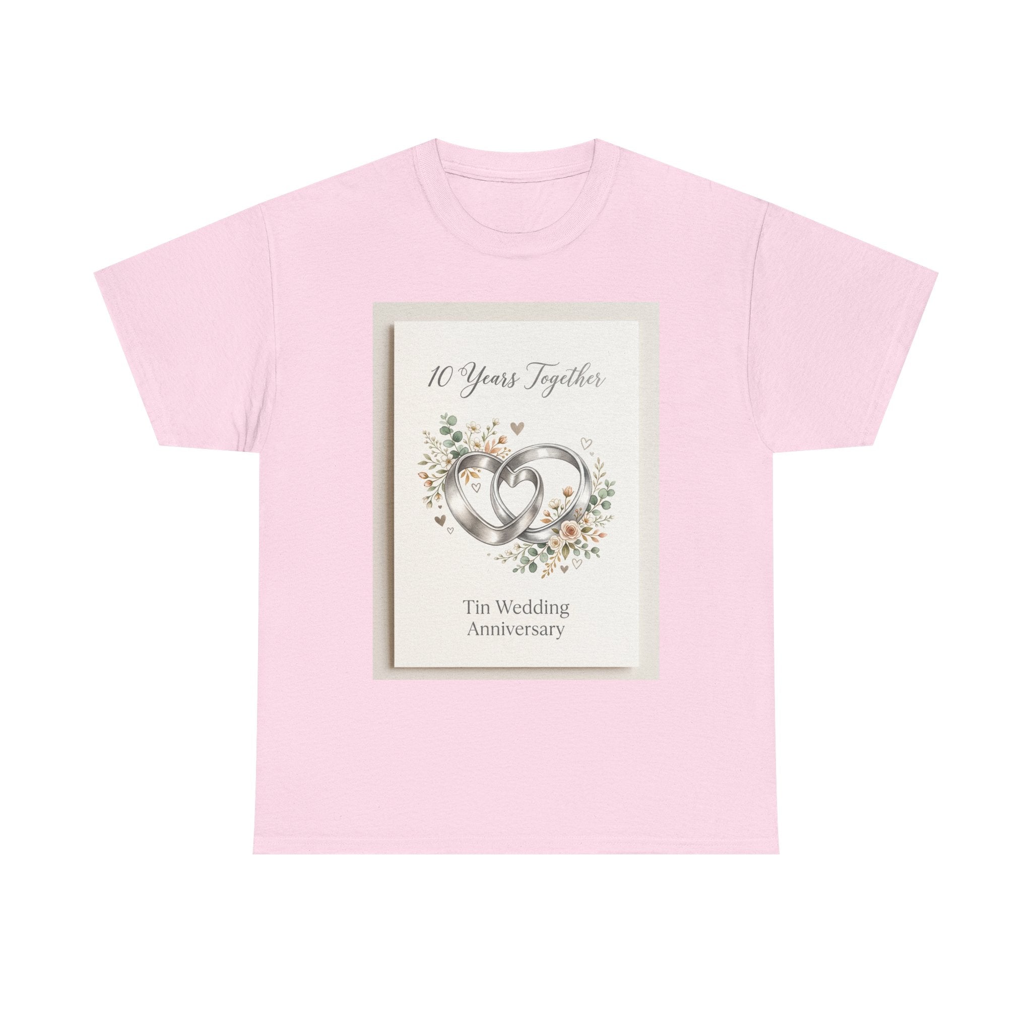 10th Wedding Anniversary Tin Rings T-Shirt — "10 Years Together" Floral Design
